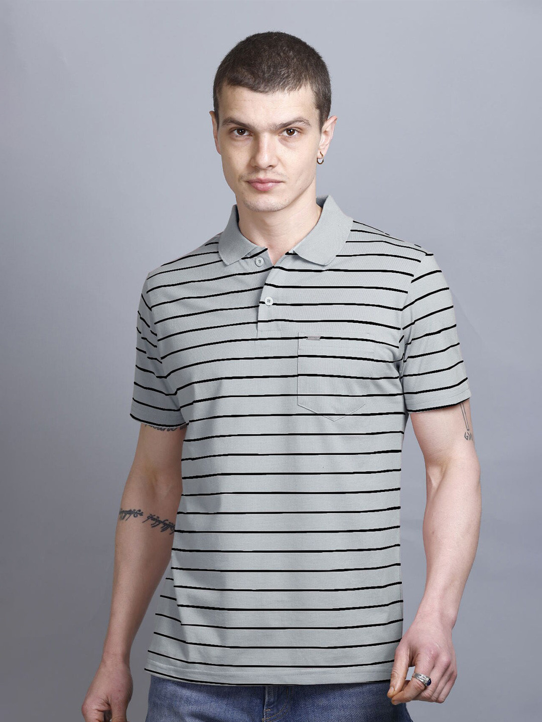 GODFREY Striped Polo Collar T-shirt