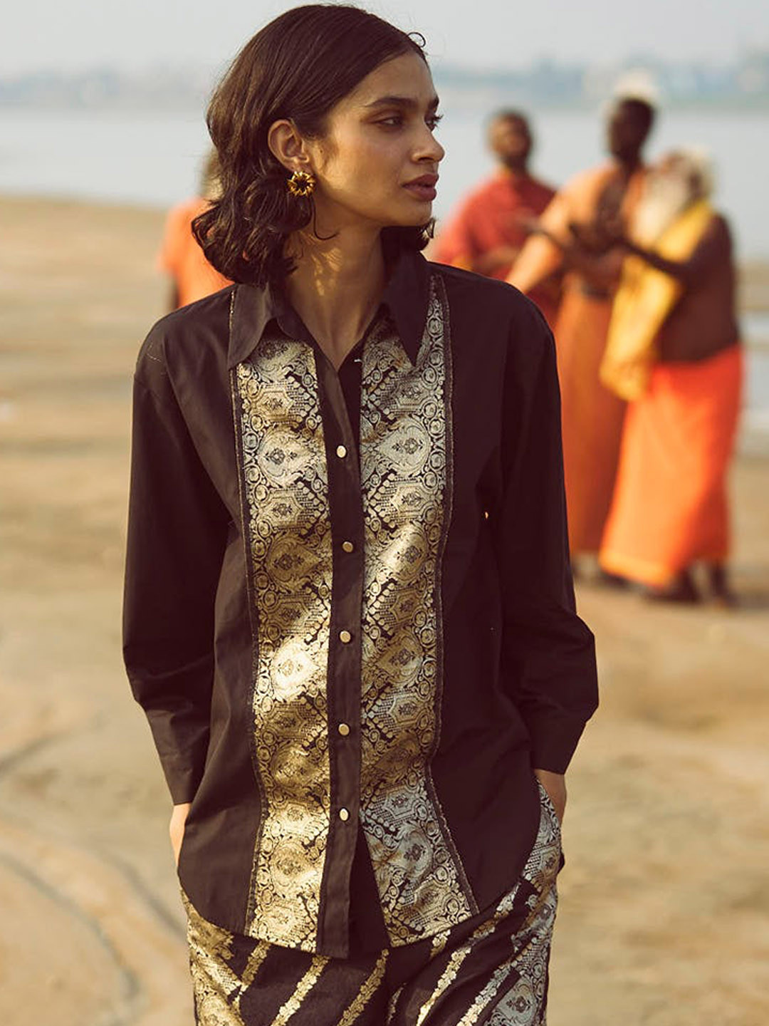 Dash and Dot Self-Design Shirt Collar Cuffed Sleeves Shirt With Trouser