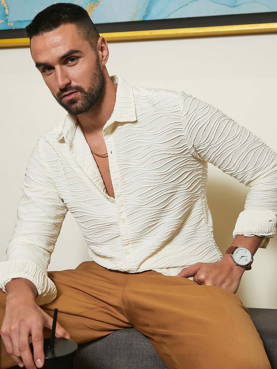 Campus Sutra Self-Design Wave Shirt