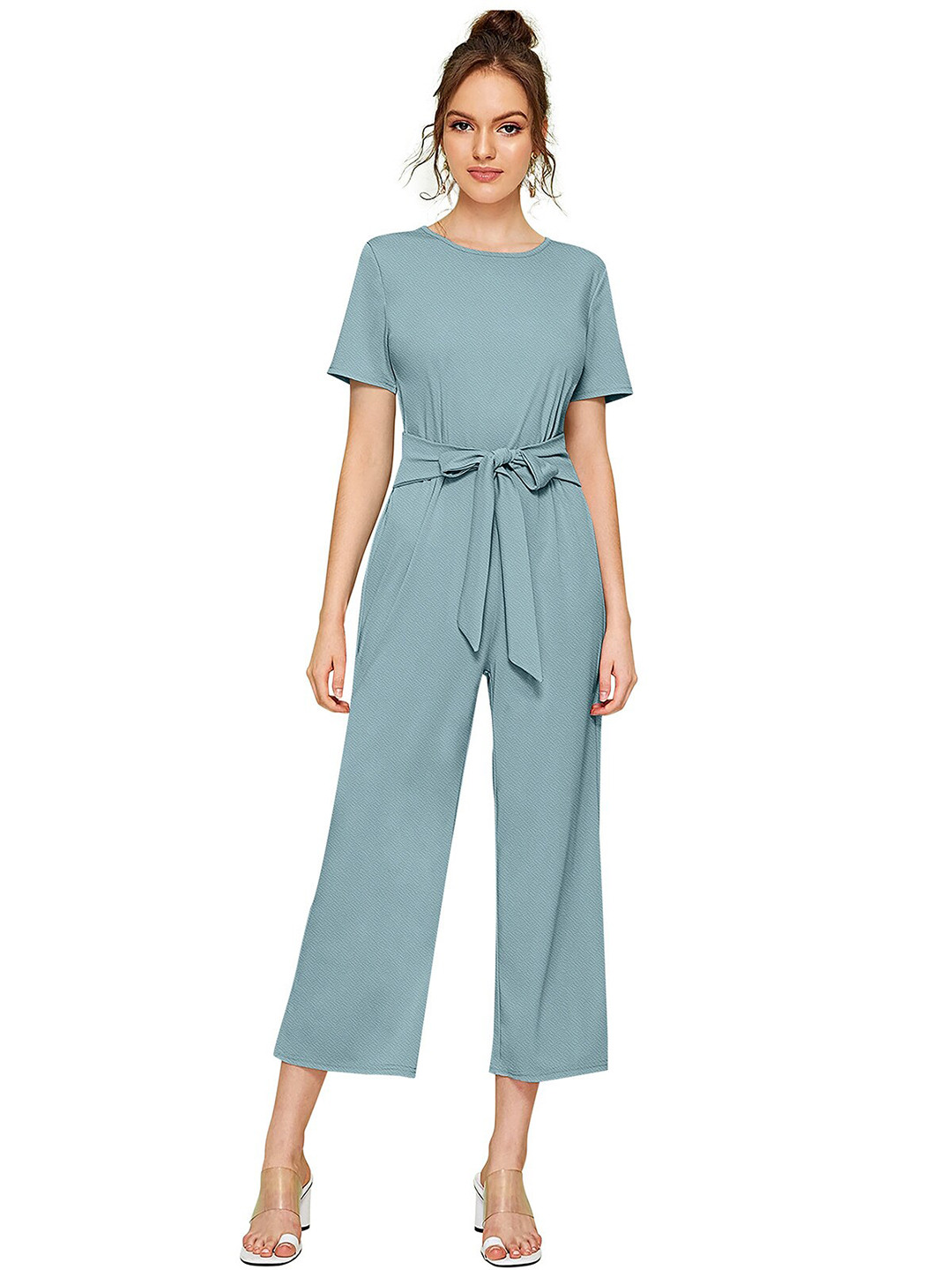 ODETTE Round Neck Acrylic Basic Jumpsuit