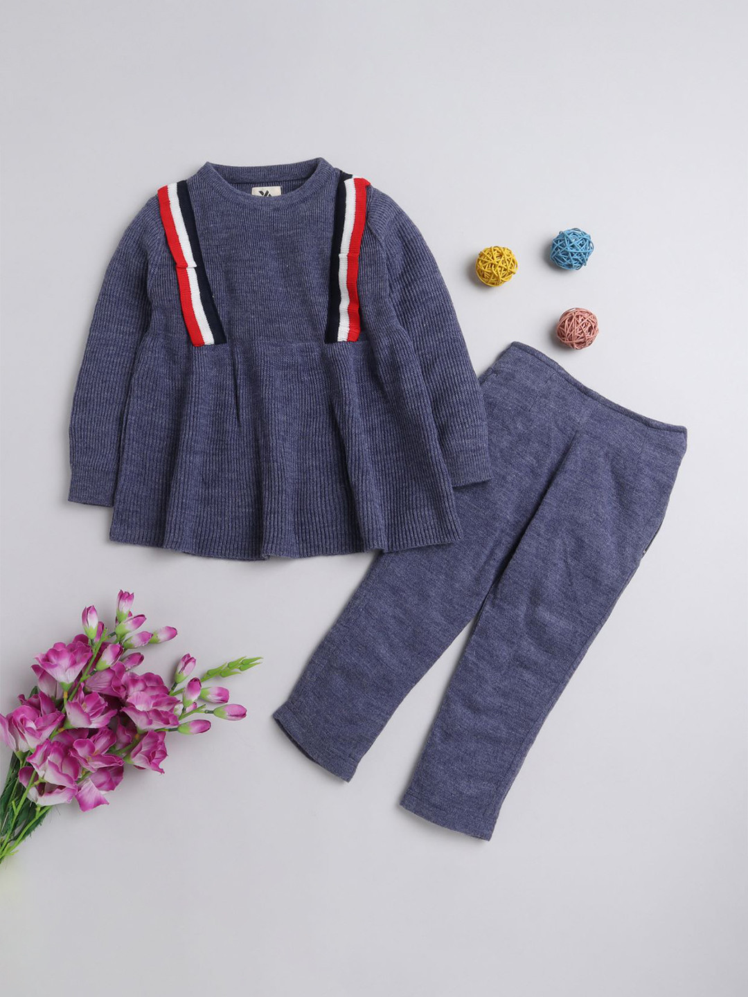 Yellow Apple Girls Woolen Warm Top & Pant Clothing Set