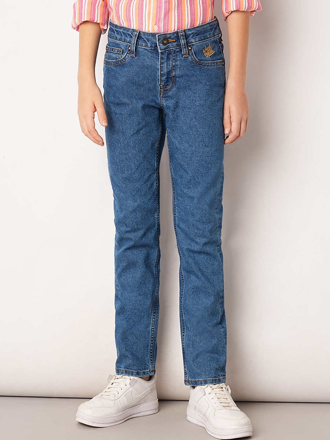 Jack & Jones Junior Boys Jean Mid-Rise Dark Shade Clean Look Pure Cotton Jeans