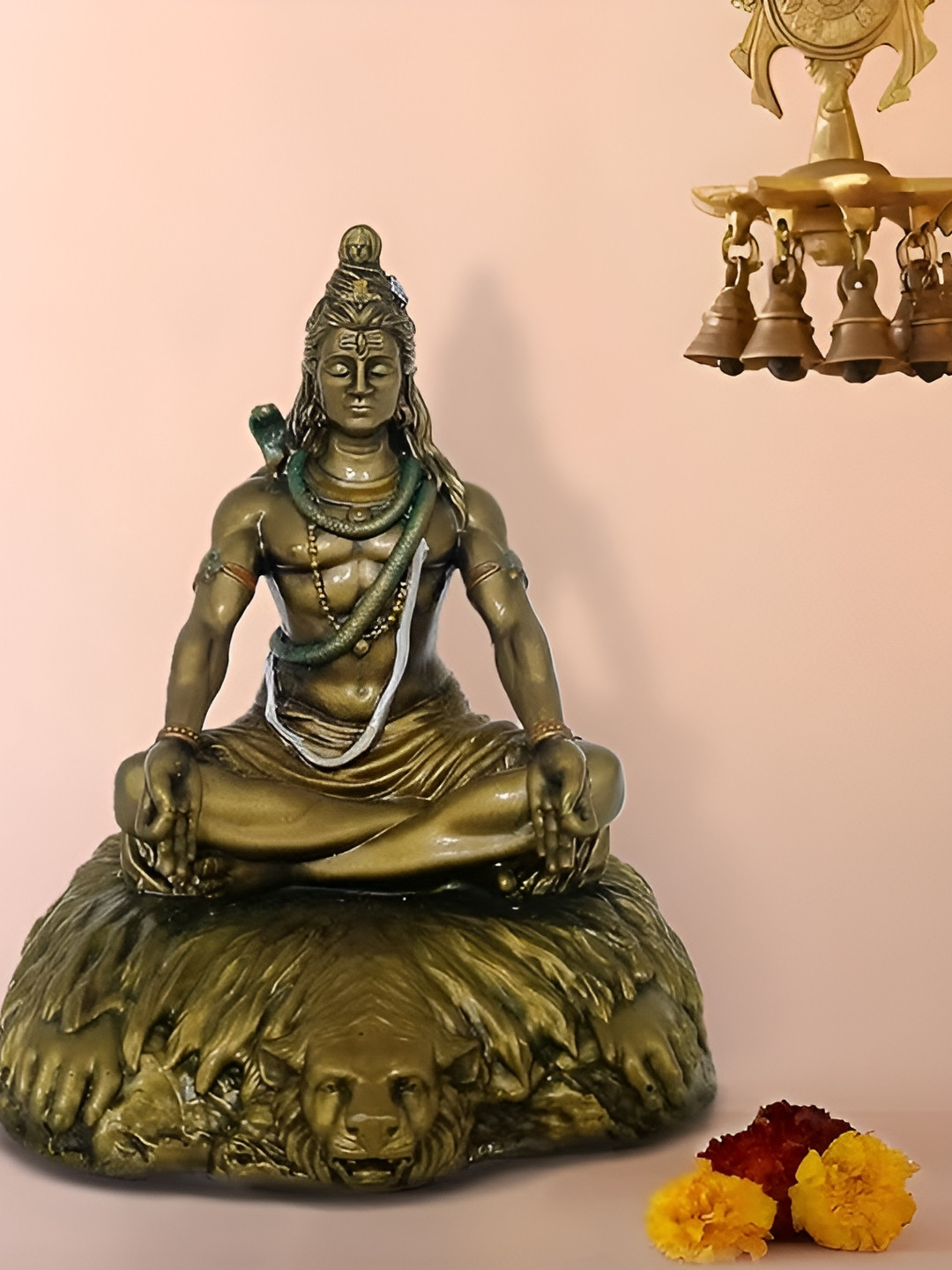 CraftVatika Shiva Murti Gold Stone Matte Prayer Room Hand Made Medium Showpiece - 5 Inches