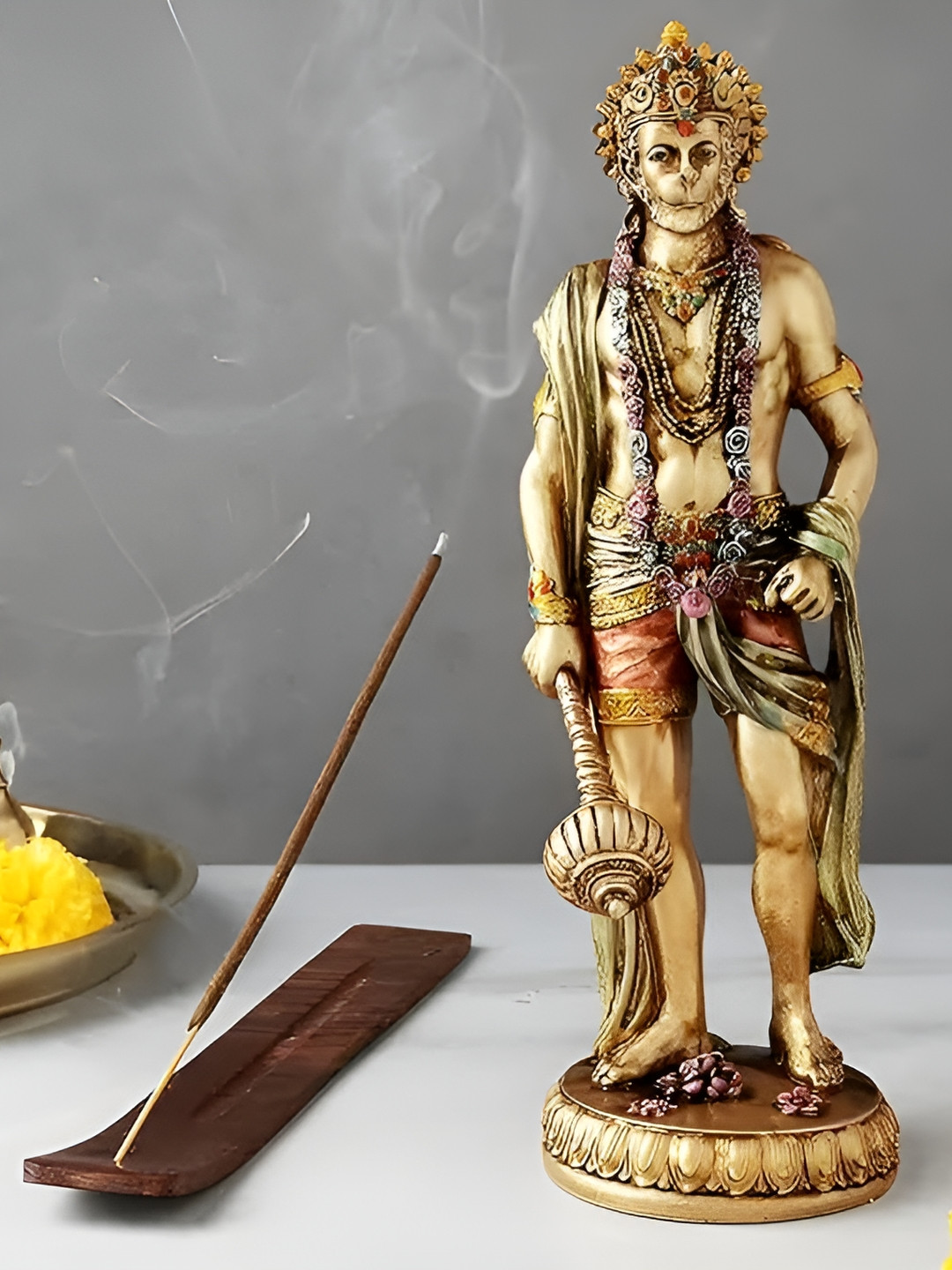CraftVatika Hanuman Standing Gold Stone Natural Prayer Room Medium Showpiece - 6.7 Inches