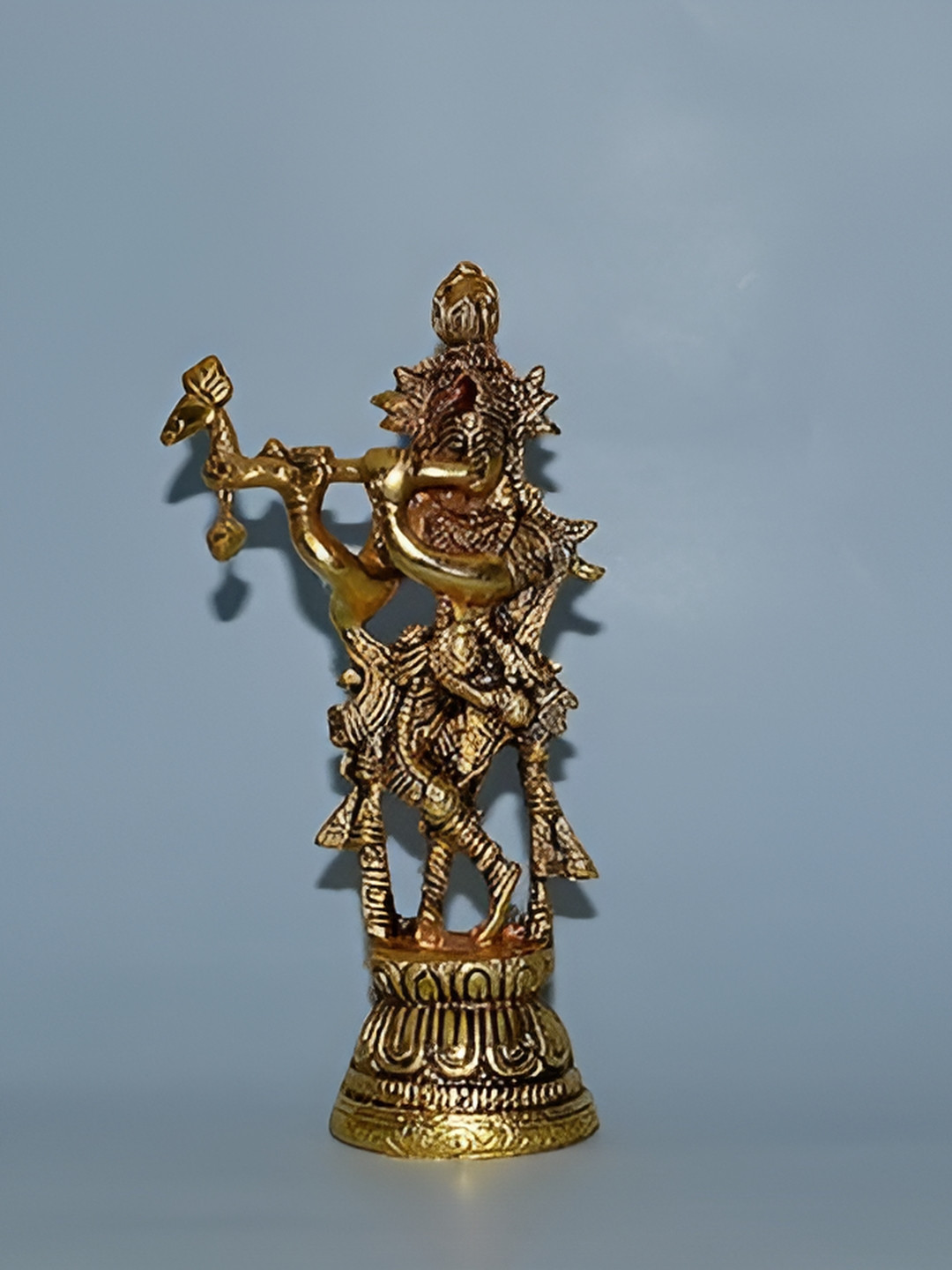 CraftVatika Standing Krishna Gold Polyresin Natural Prayer Room Medium Showpiece - 7 Inches