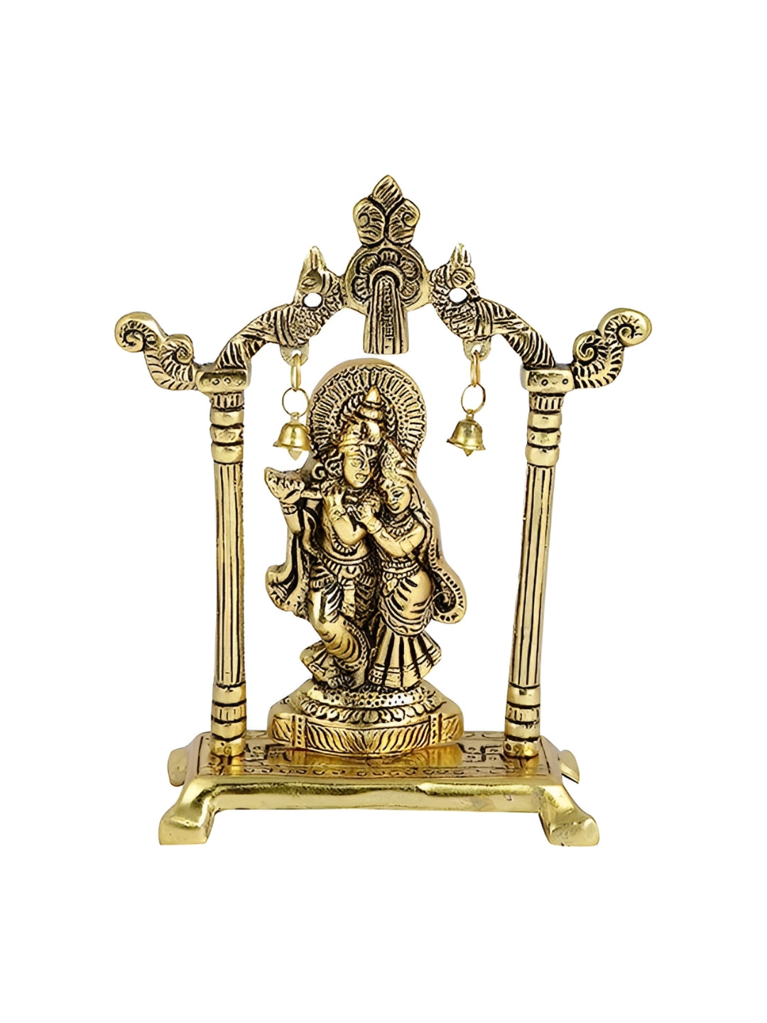 CraftVatika Radha Krishna Gold Brass Metallic Prayer Room Medium Showpiece - 12 Inches
