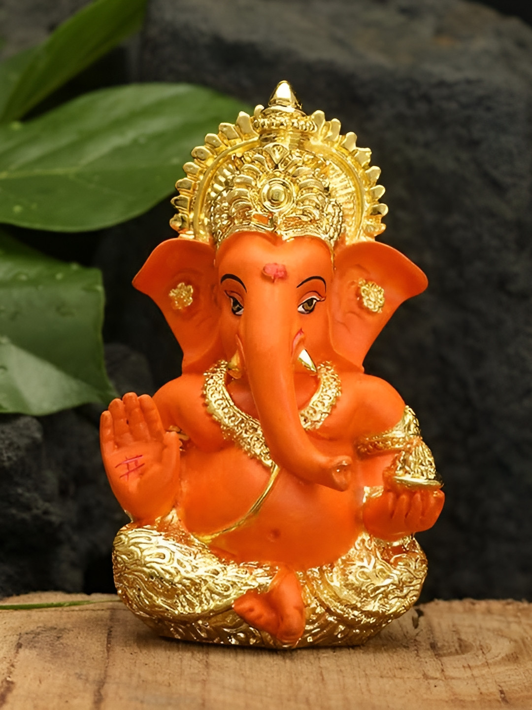 CraftVatika Ganesha Gold Metal Metallic Prayer Room Medium Showpiece - 4.5 Inches