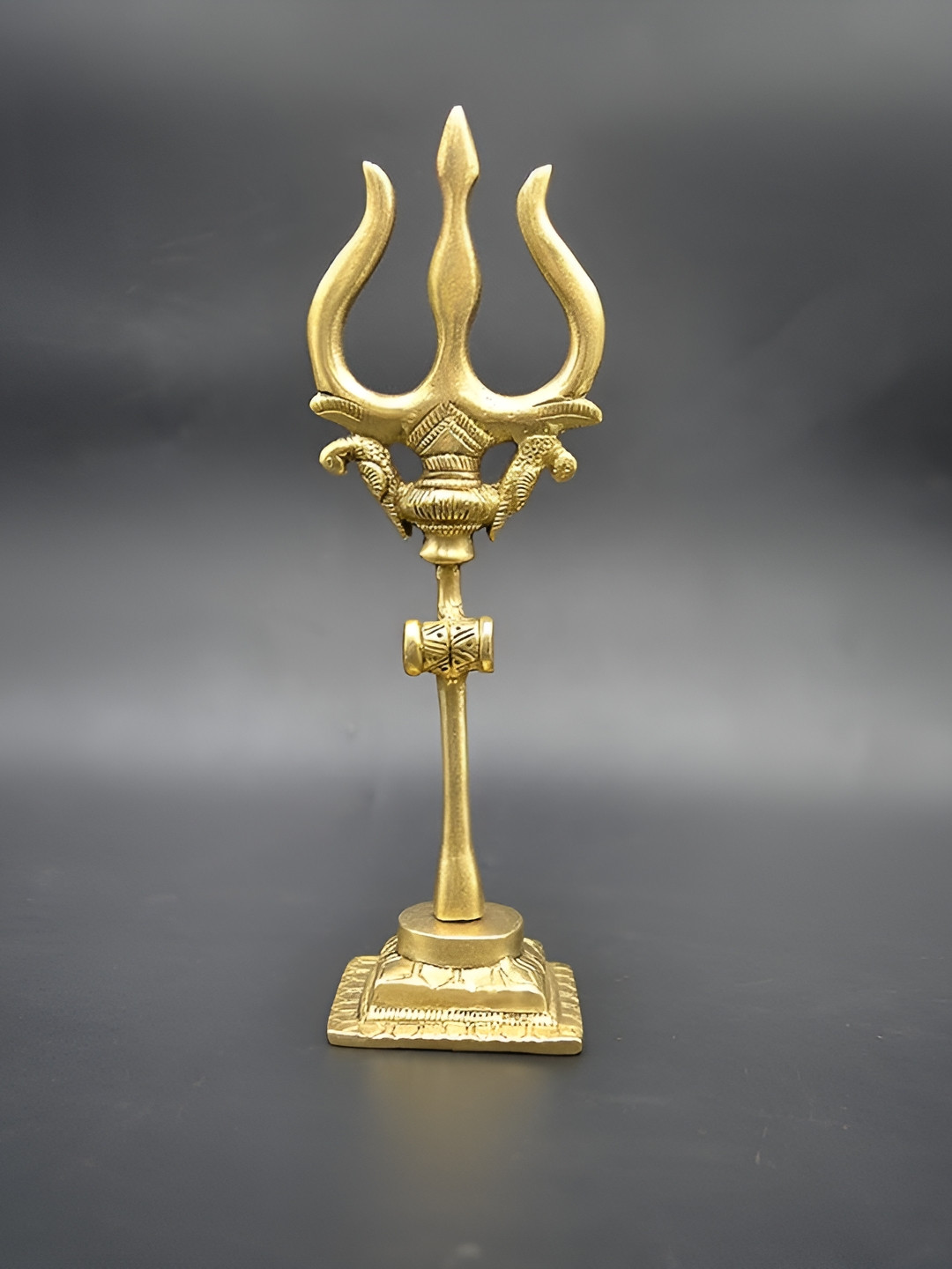 CraftVatika Trishul with Damru and Parrot Gold Brass Metallic Prayer Room Medium Showpiece - 7 Inches