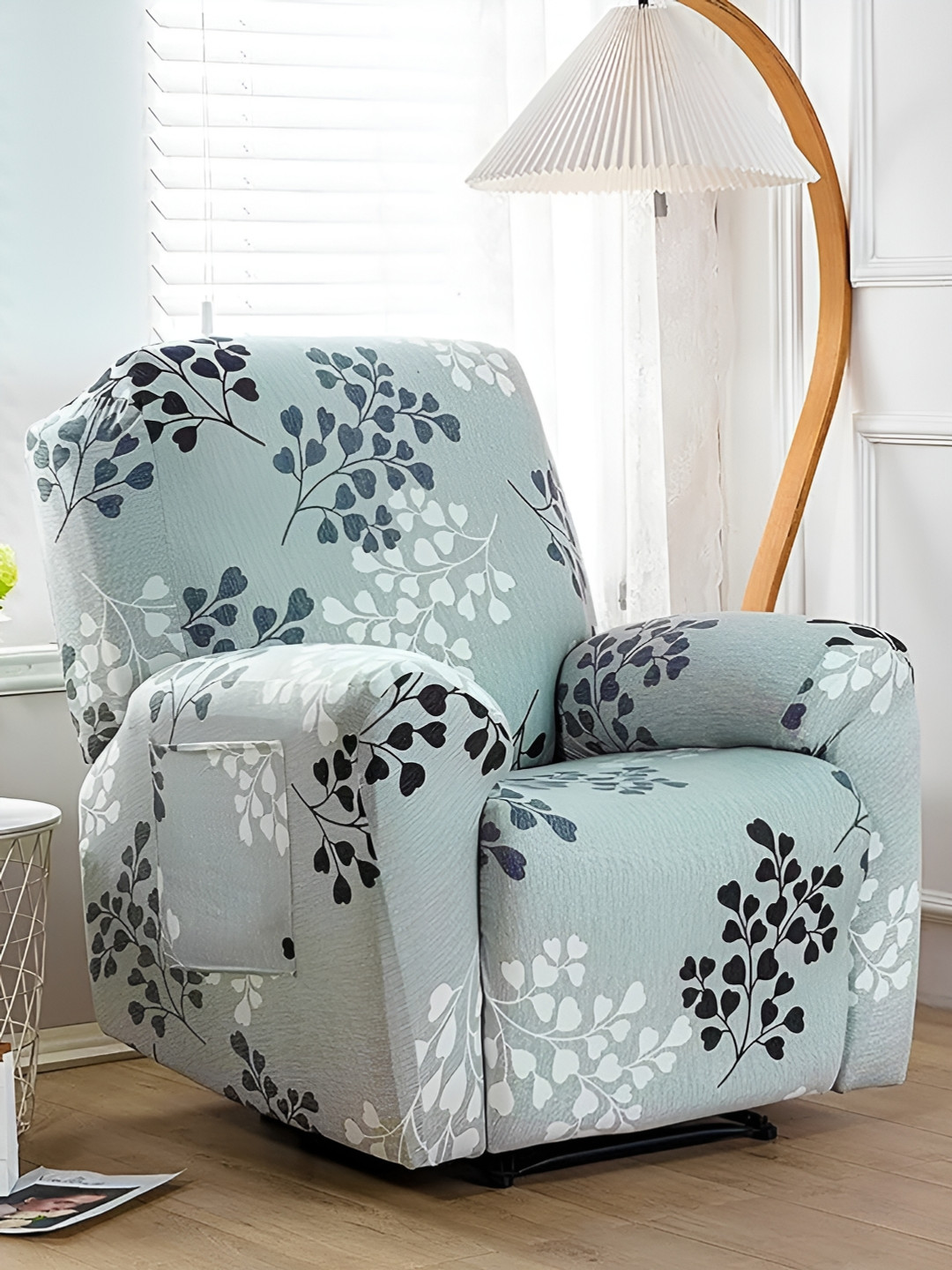 HOUSE OF QUIRK Recliner Grey & Black 4 Pieces Printed 1 seater Sofa Cover With Arms