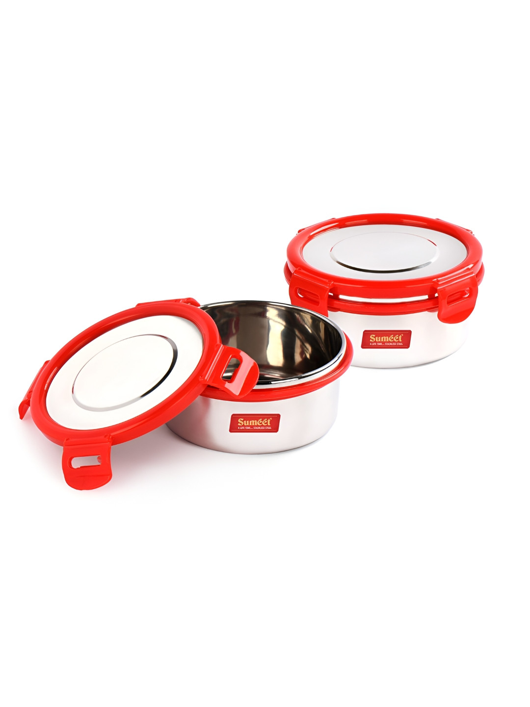 Sumeet Steel Solid Stainless Steel Lightweight 2PCs Lunch Box With Spoon and Fork