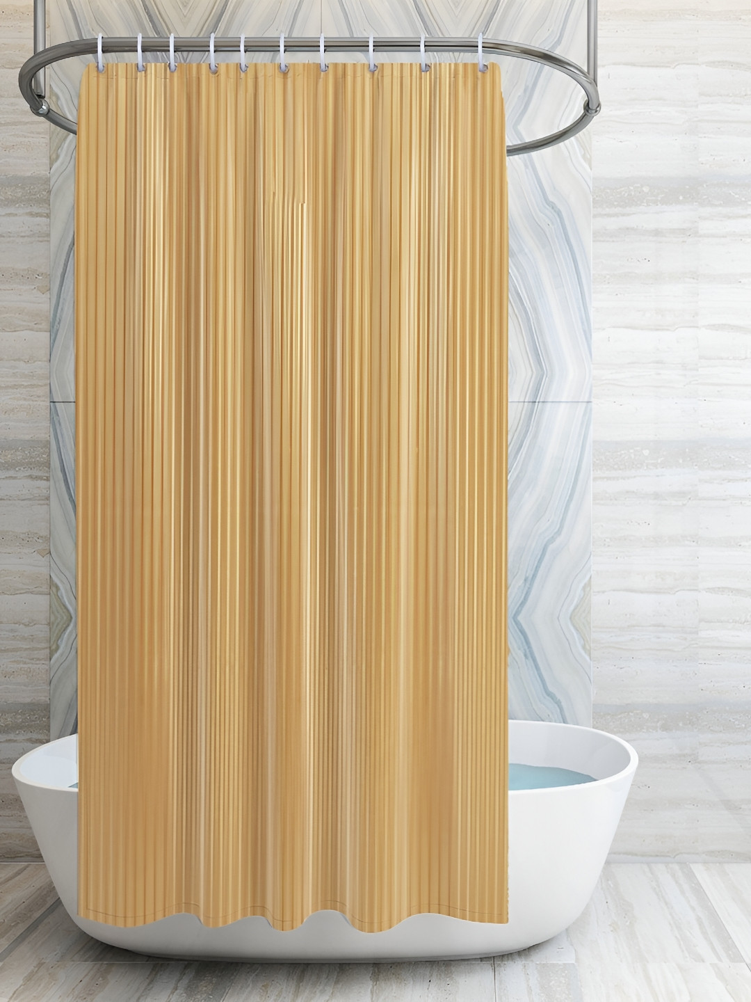 MONKDECOR Gold-Coloured Striped Water Repellent Shower Curtain