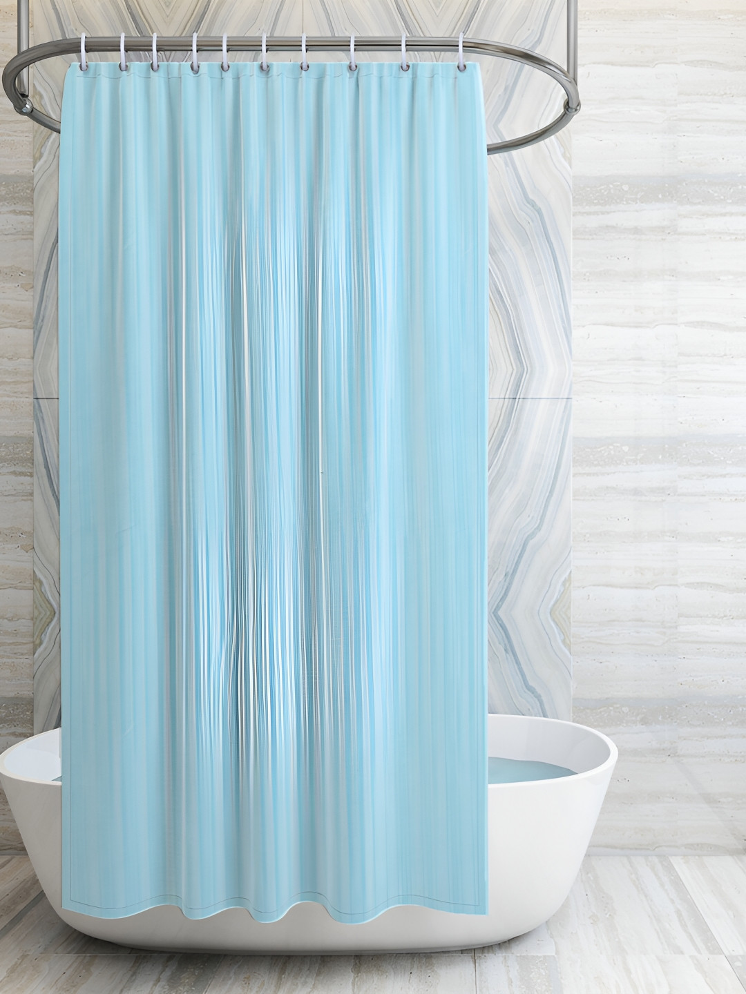 MONKDECOR Teal Blue Striped Water Repellent Shower Curtain