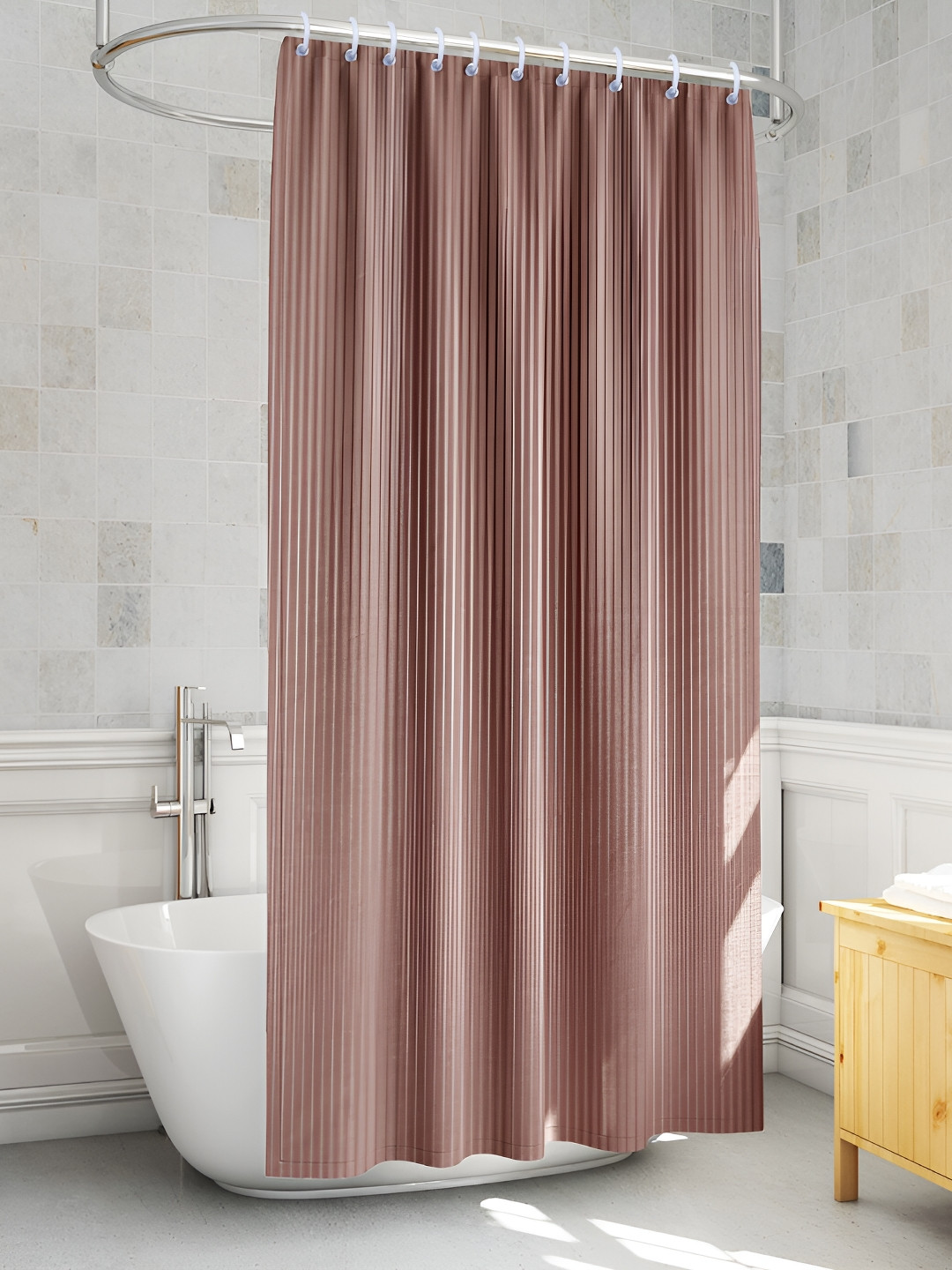 MONKDECOR CopperToned Coloured Striped Water Repellent Shower Curtain