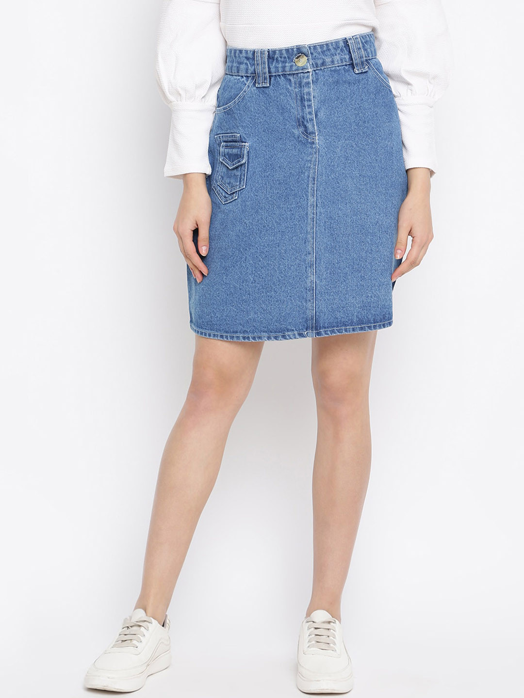 Mayra Denim Pencil Knee-Length Skirt