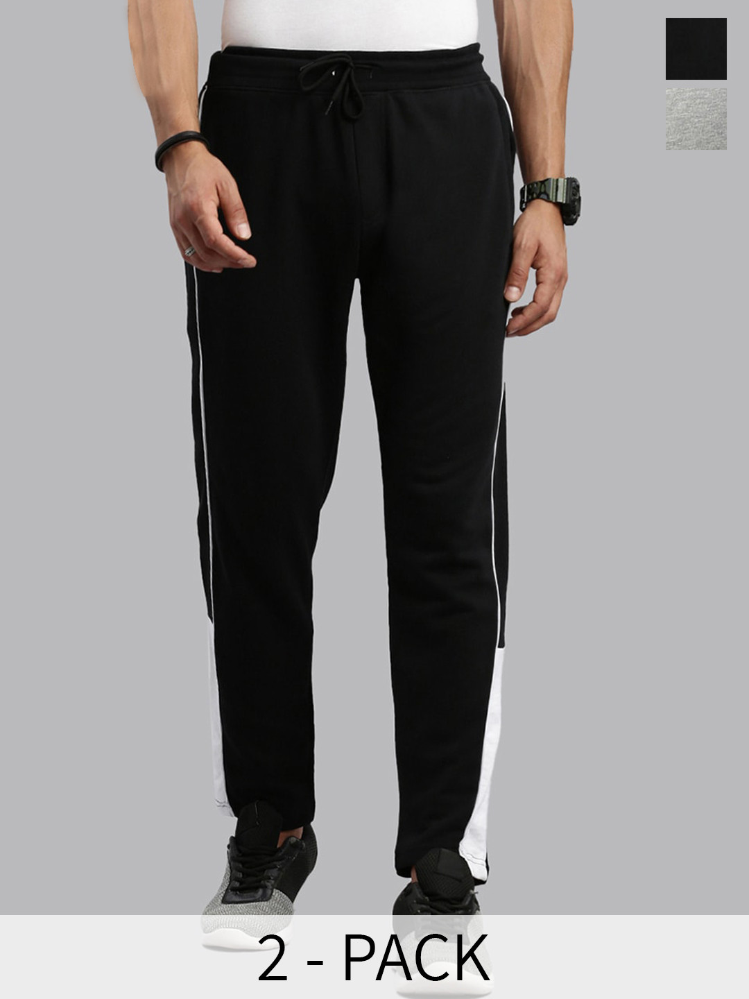 MADSTO Men Pack Of 2 Cotton Slim-Fin Mid Rise Track Pants