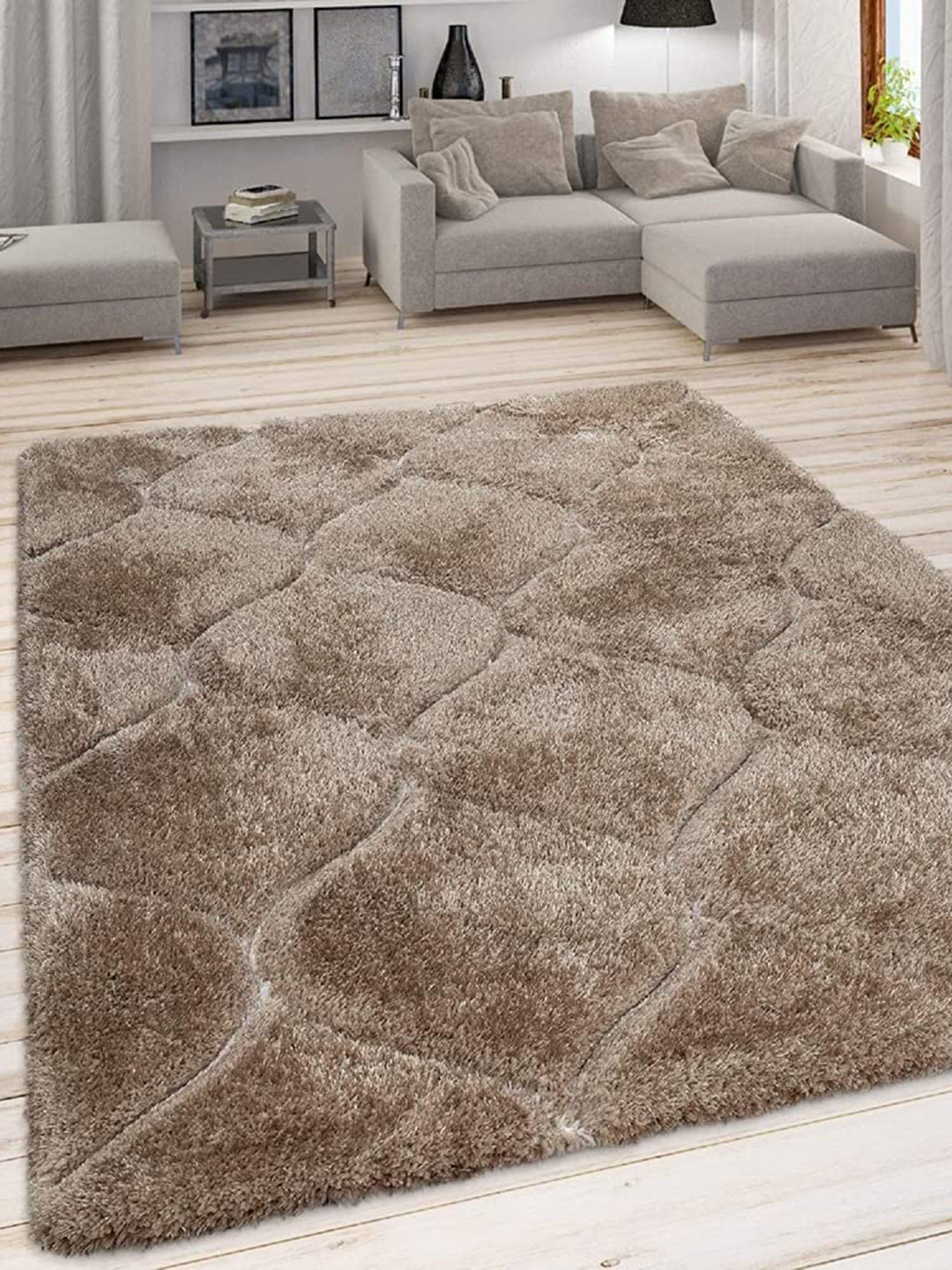F & B RUGS Beige Regular shaggy Carpets