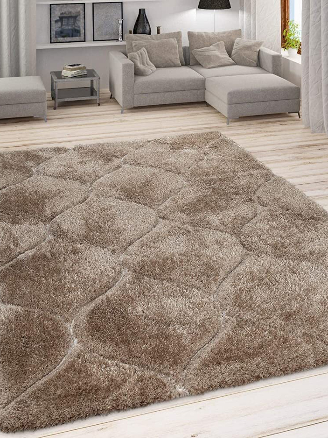F & B RUGS Beige Regular shaggy Carpets