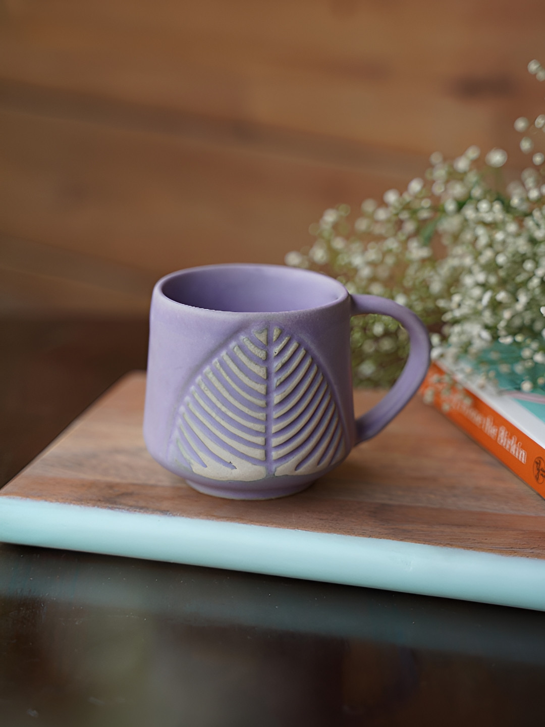 NURTURE INDIA Lavender & White Textured Ceramic Matte Cup