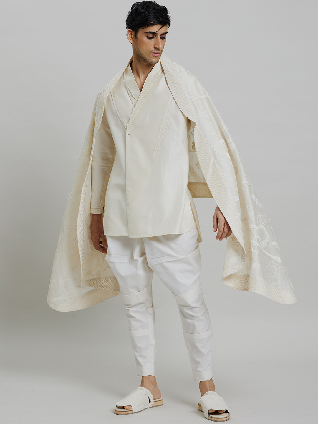 Antar-Agni Longline Tailored Knife Shacket With Gathered Trousers & Embroided Scarf