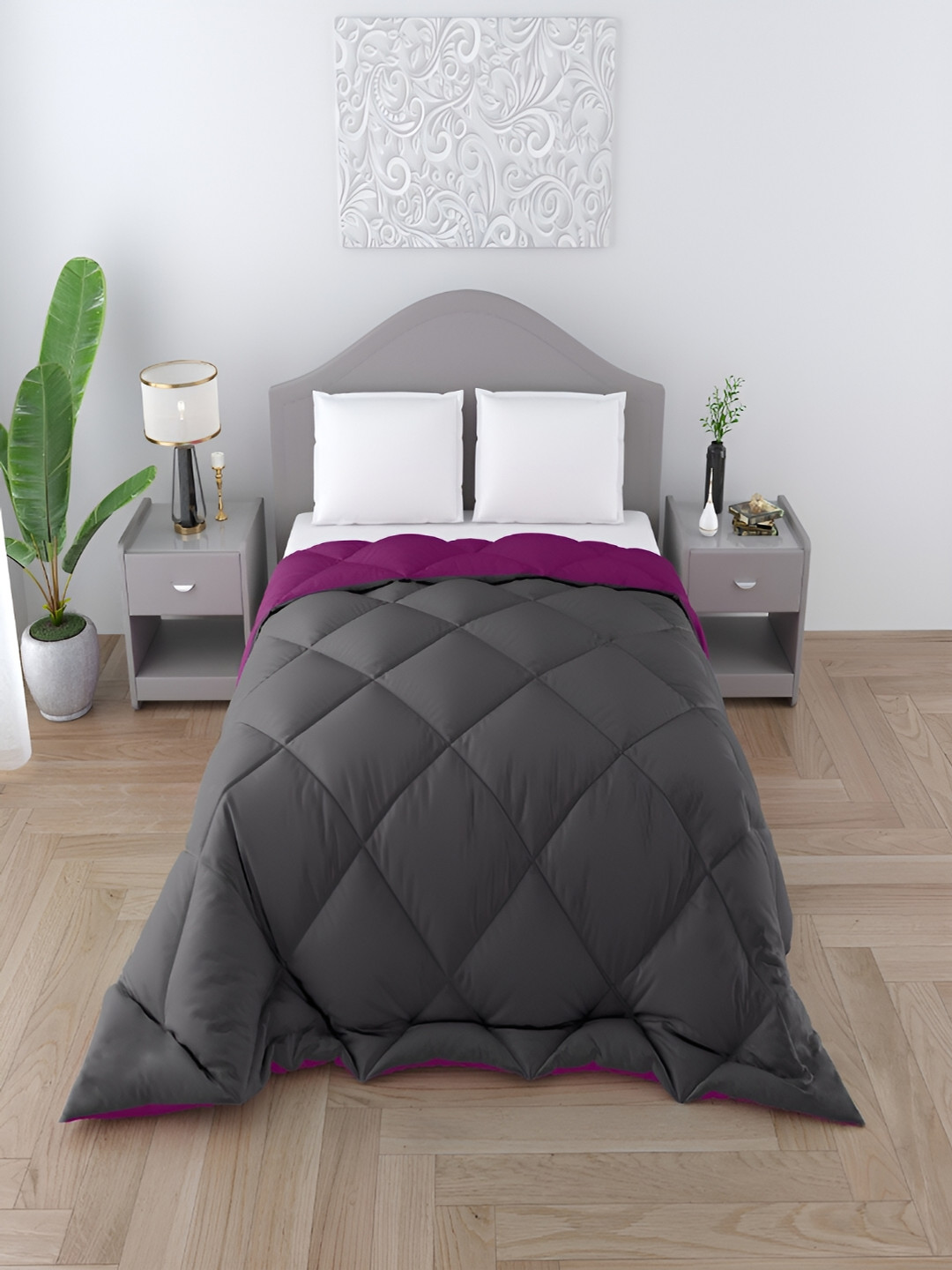 CHICERY Grey & Purple Heavy Winter 300 GSM Single Bed Comforter