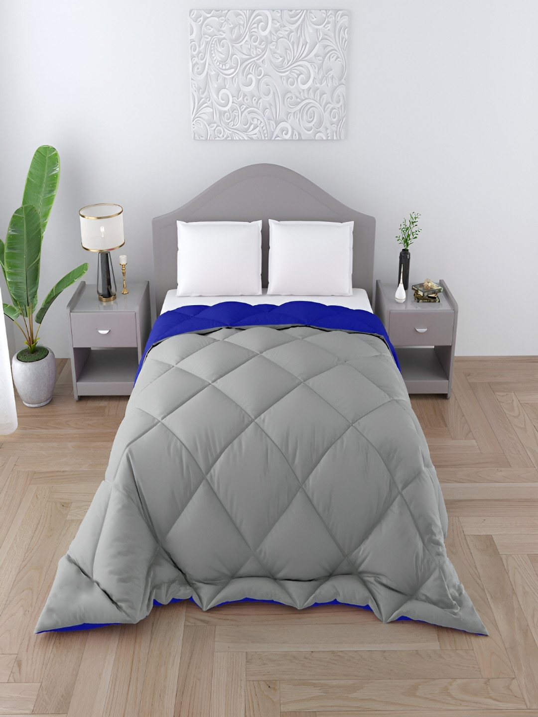 CHICERY Grey & Navy Blue Microfibre Heavy Winter 300 GSM Single Bed Comforter