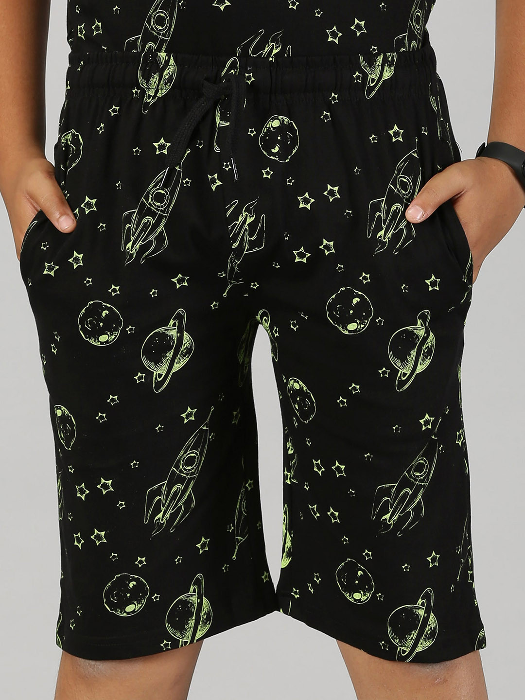 KiddoPanti Boys Conversational Printed Mid-Rise Pure Cotton Shorts