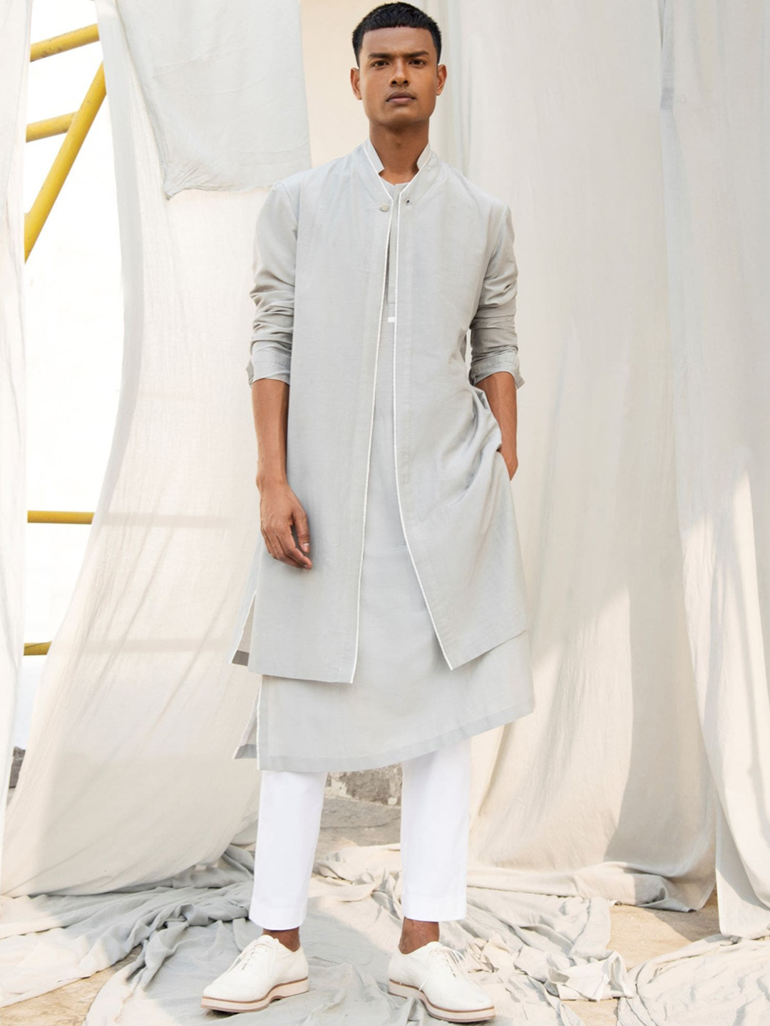 Antar-Agni Mandrian Collar Valley Kurta With Pyjama Pants