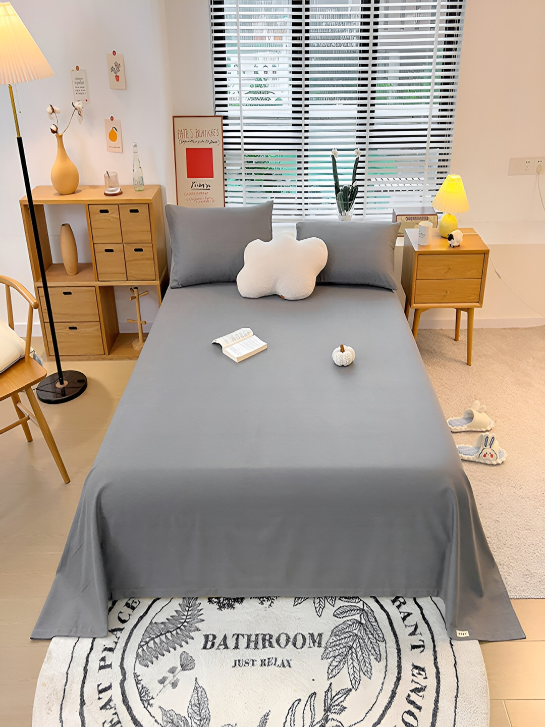 JC HOME Grey Solid Pure Cotton 210 TC Queen Fine Bedsheet with 2 Pillow Covers-240 x 200 cm