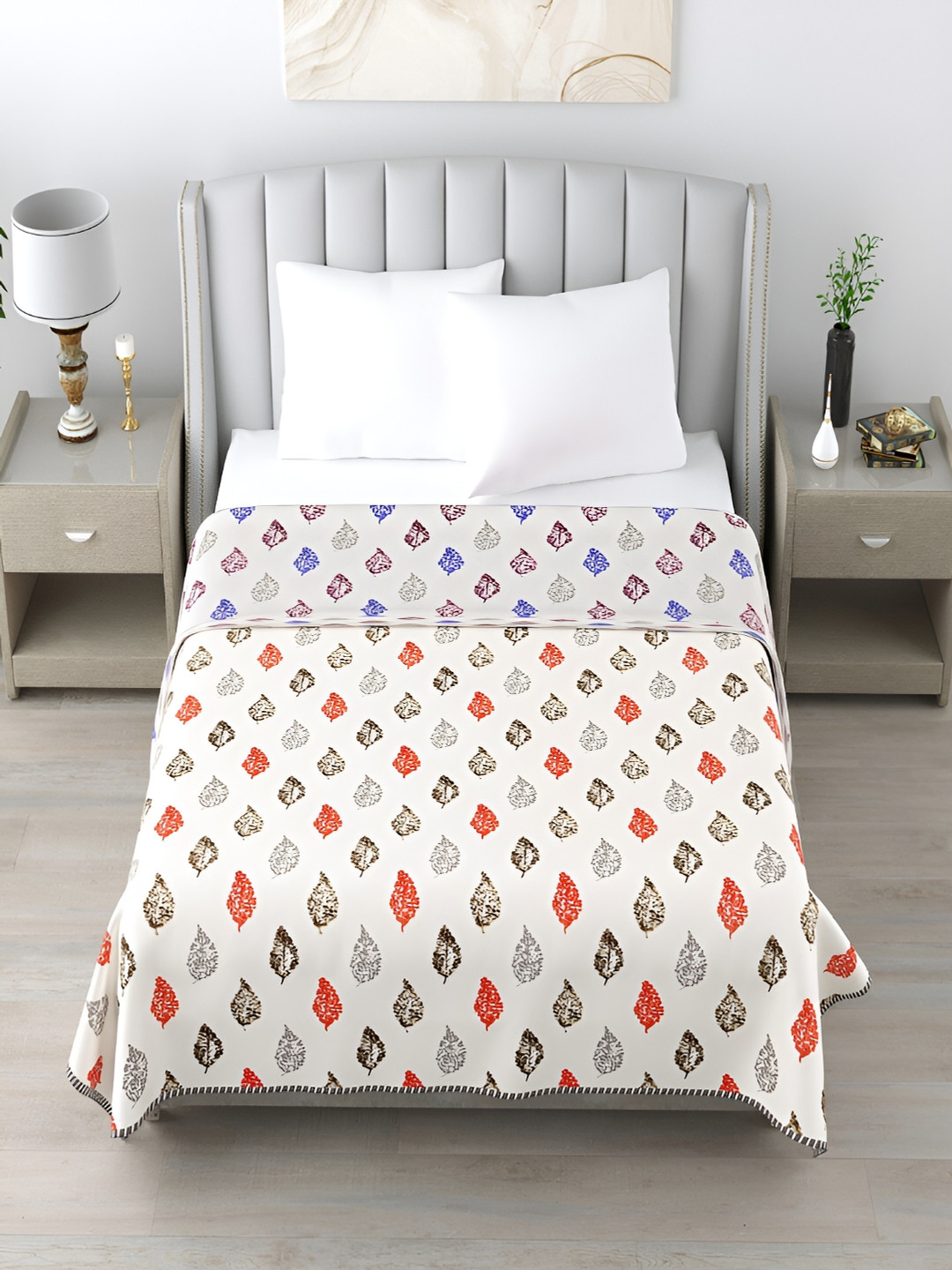 CHICERY Red & Blue Floral Cotton AC Room 210 GSM Double Bed Dohar