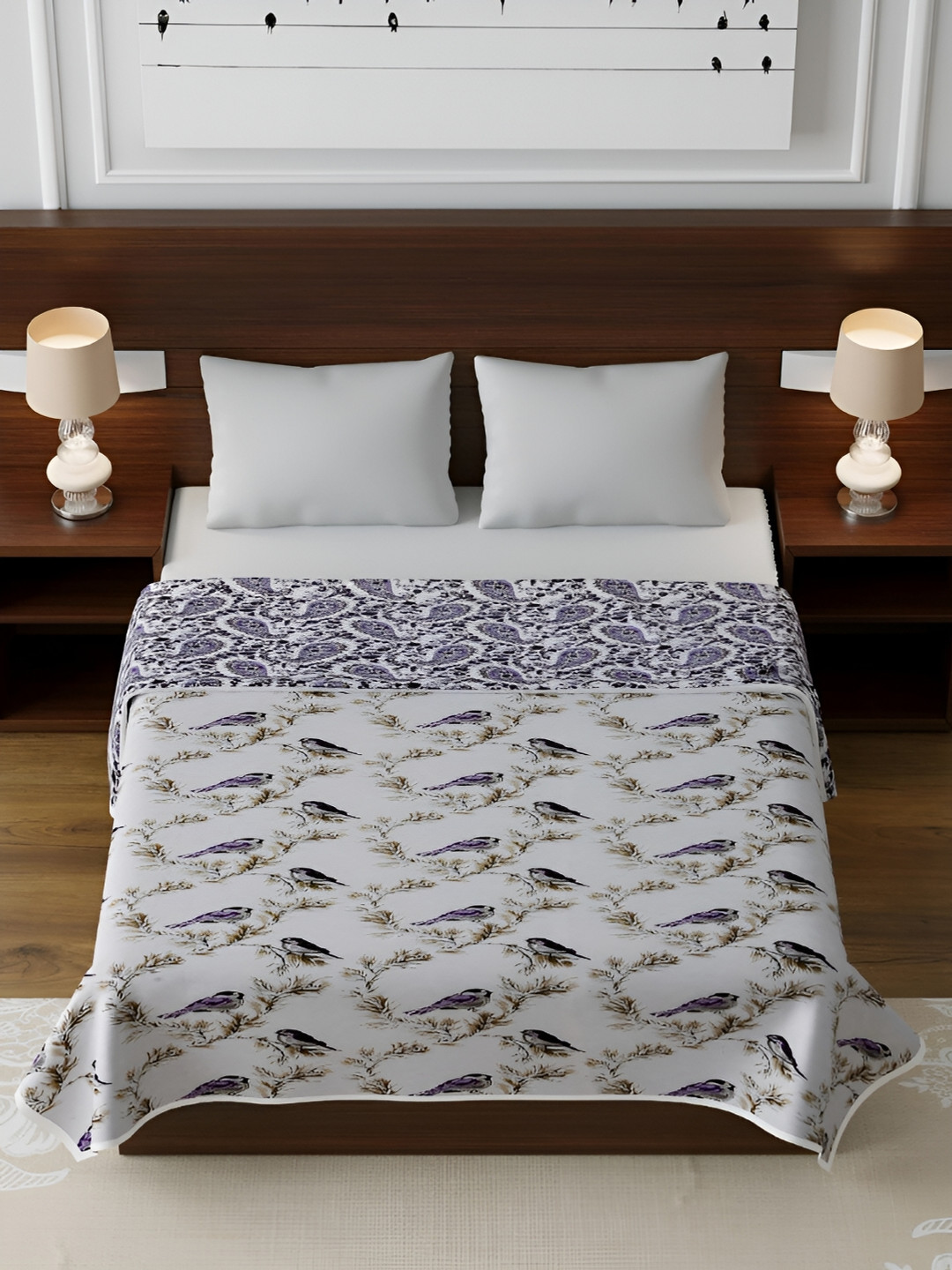 CHICERY Lavender & Off White Floral Cotton AC Room 210 GSM Single Bed Dohar