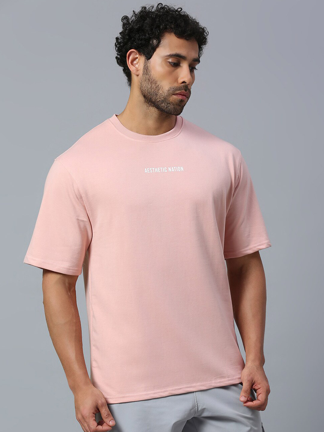 AESTHETIC NATION Typography Printed Anti Odour Cotton Oversized T-shirt