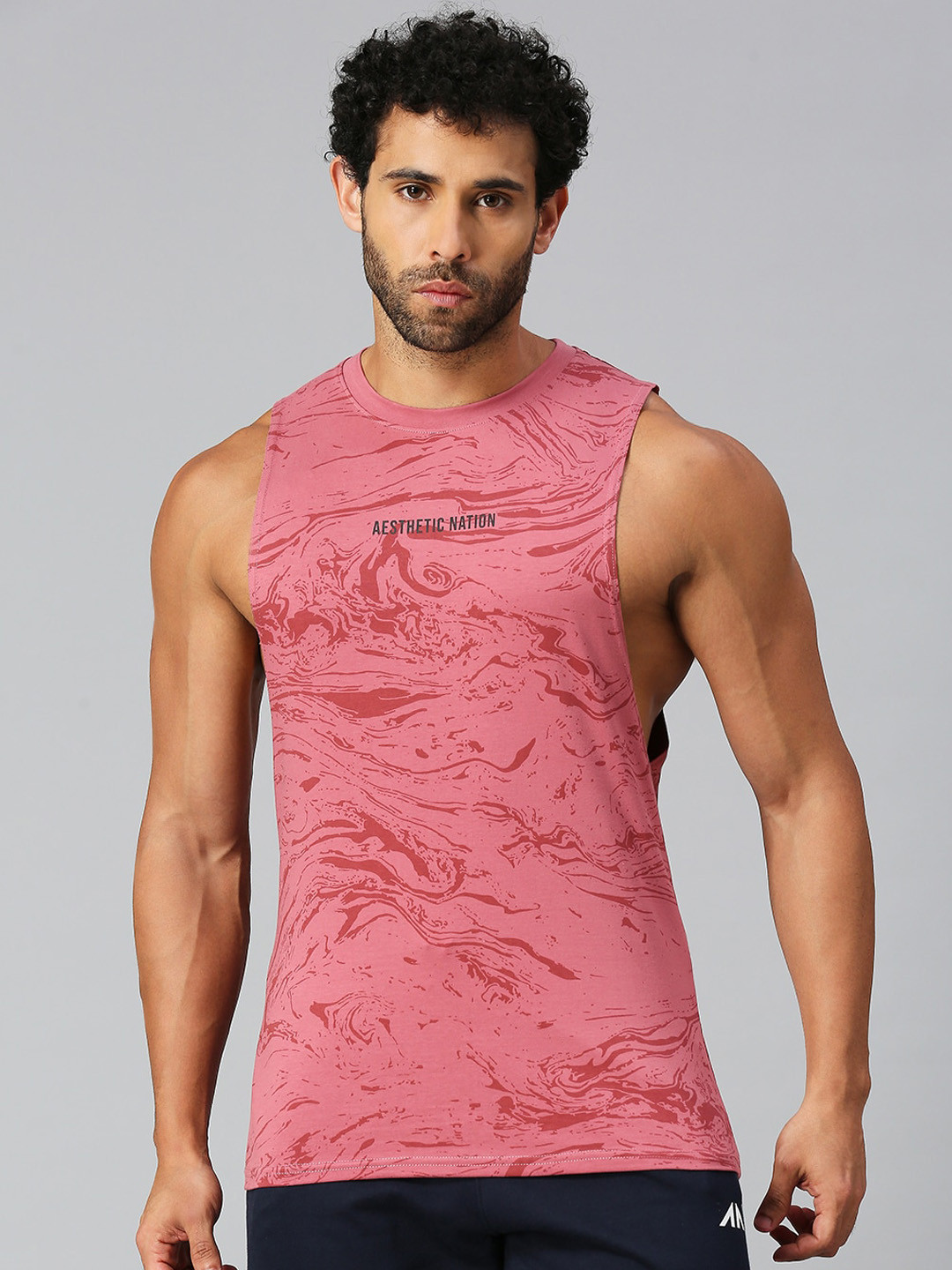 AESTHETIC NATION Printed Innerwear Vests DEEPCUT-WVY-ROS