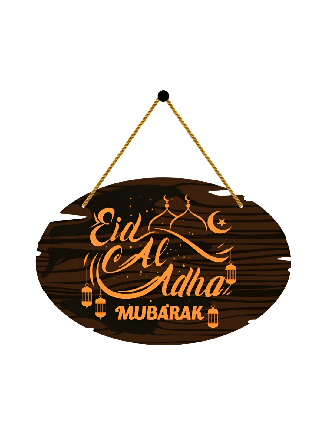 Home Delight Eid Al Adha Mubarak Wood Matte Hanging Hall Wall Hangings-12In