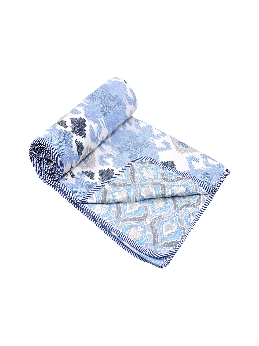 CHICERY Navy Blue & White Floral Cotton AC Room 210 GSM Single Bed Reversible Dohar