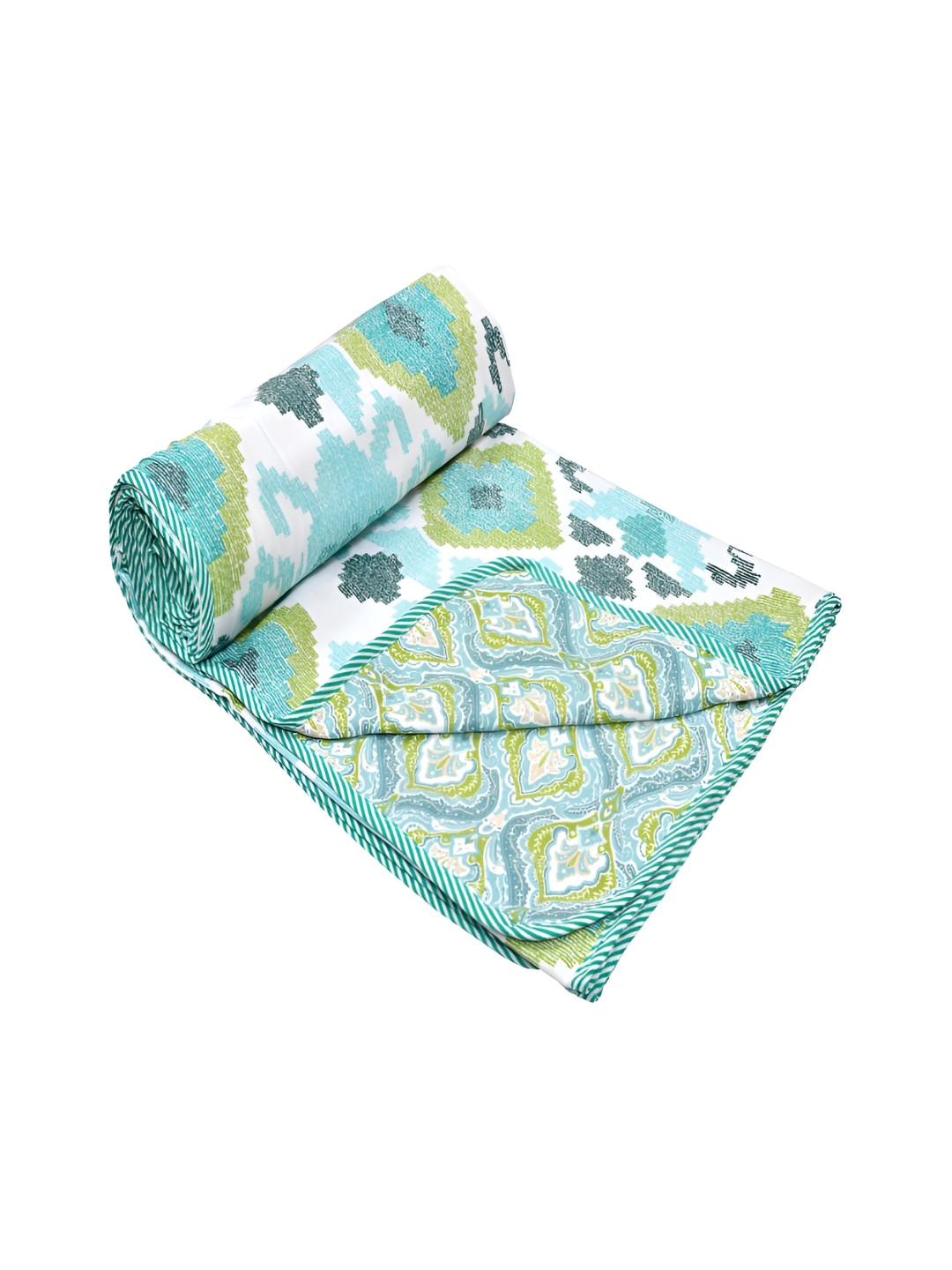 CHICERY Lime Green & White Floral Cotton AC Room 210 GSM Single Bed Dohar