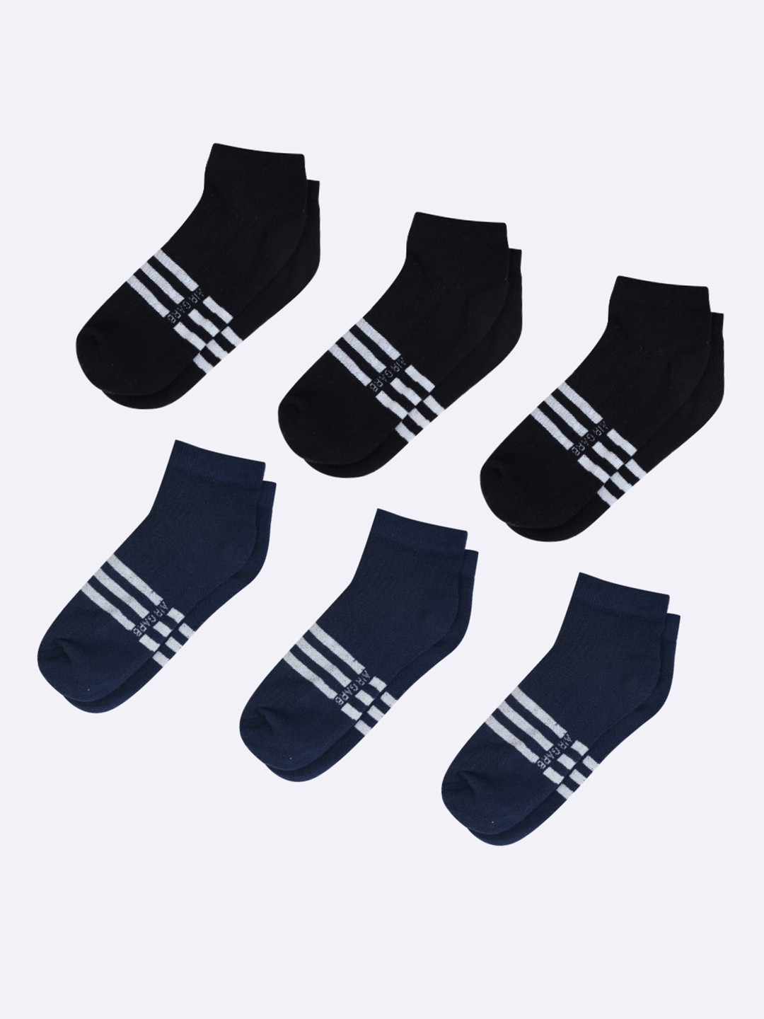 AIR GARB Pack of 6  Black and Blue Low Ankle with Striped Pattern Socks