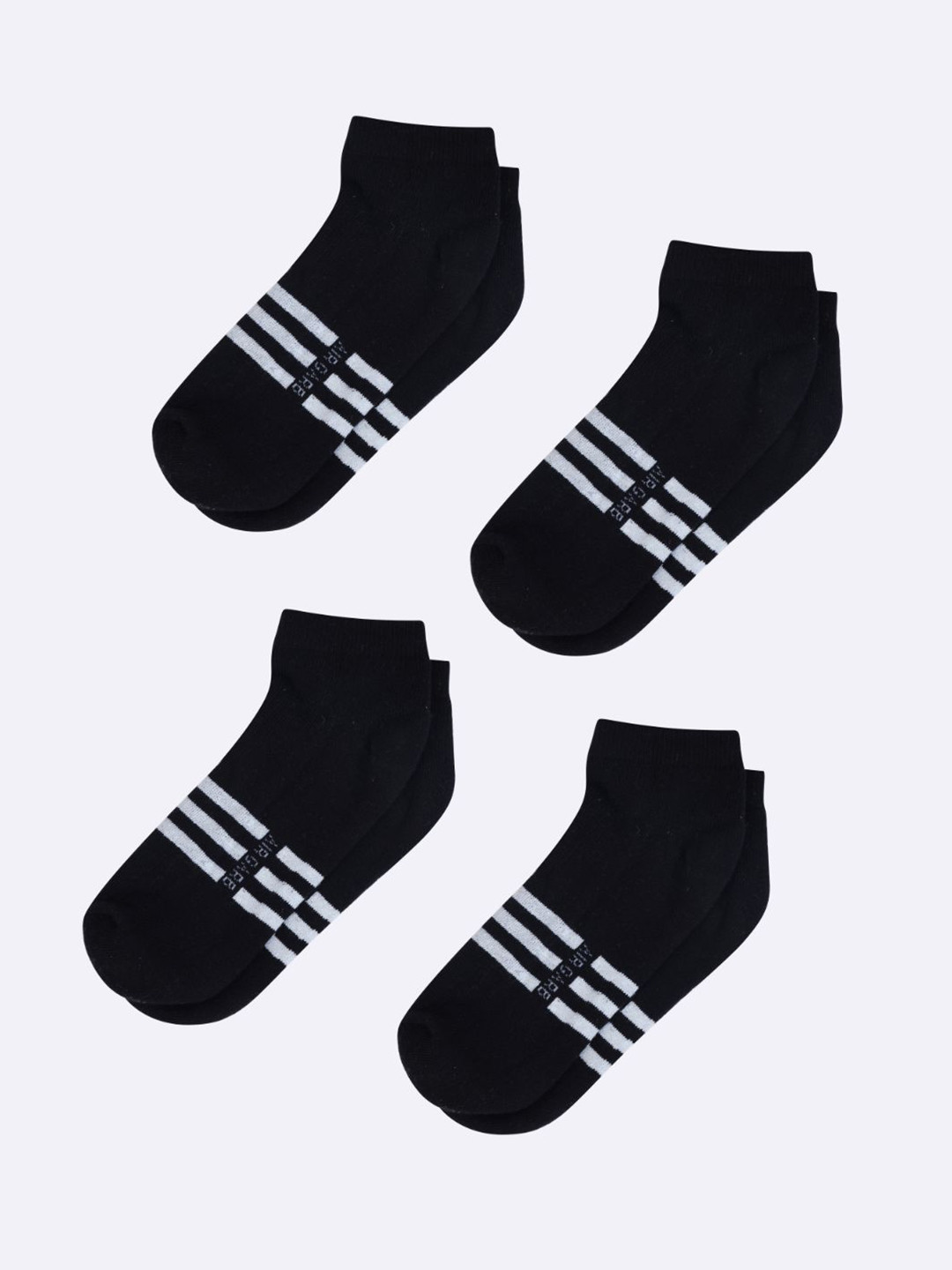 AIR GARB Pack of 4  Black Low Ankle  with Striped Pattern Socks