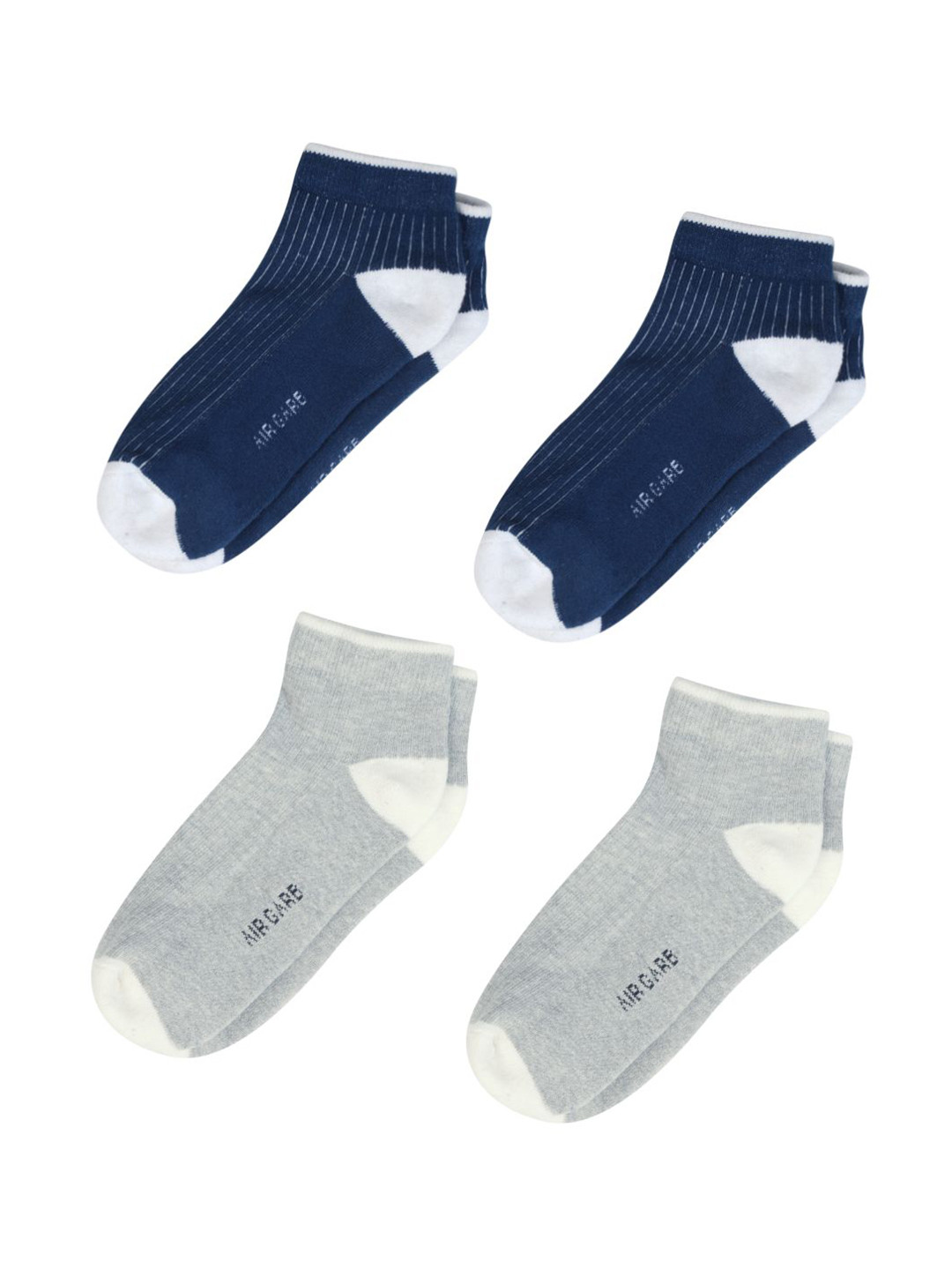 AIR GARB Pack  of  4 Denim Blue and  Grey Pure Cotton Ribbed Low Ankle Socks
