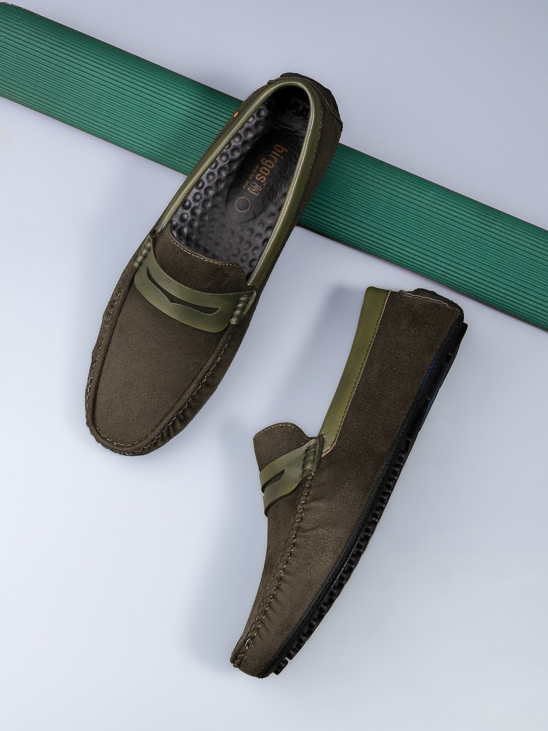 birgos Men Textured Round Toe Custom Orthotics Suede Driving Shoes