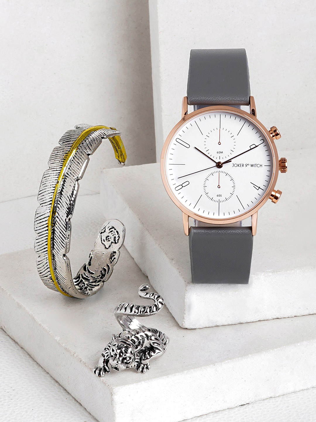 JOKER & WITCH Men Grey Watch Gift Set JWMLT1