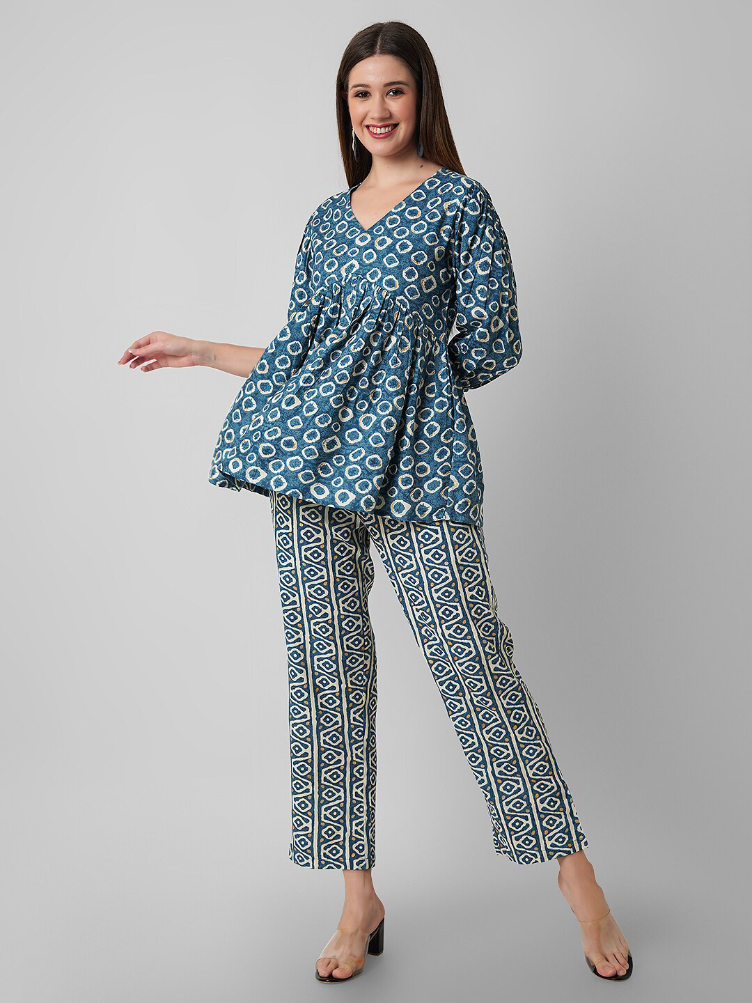 Haute and Humble Abstract Printed V-Neck A-Line Kurti