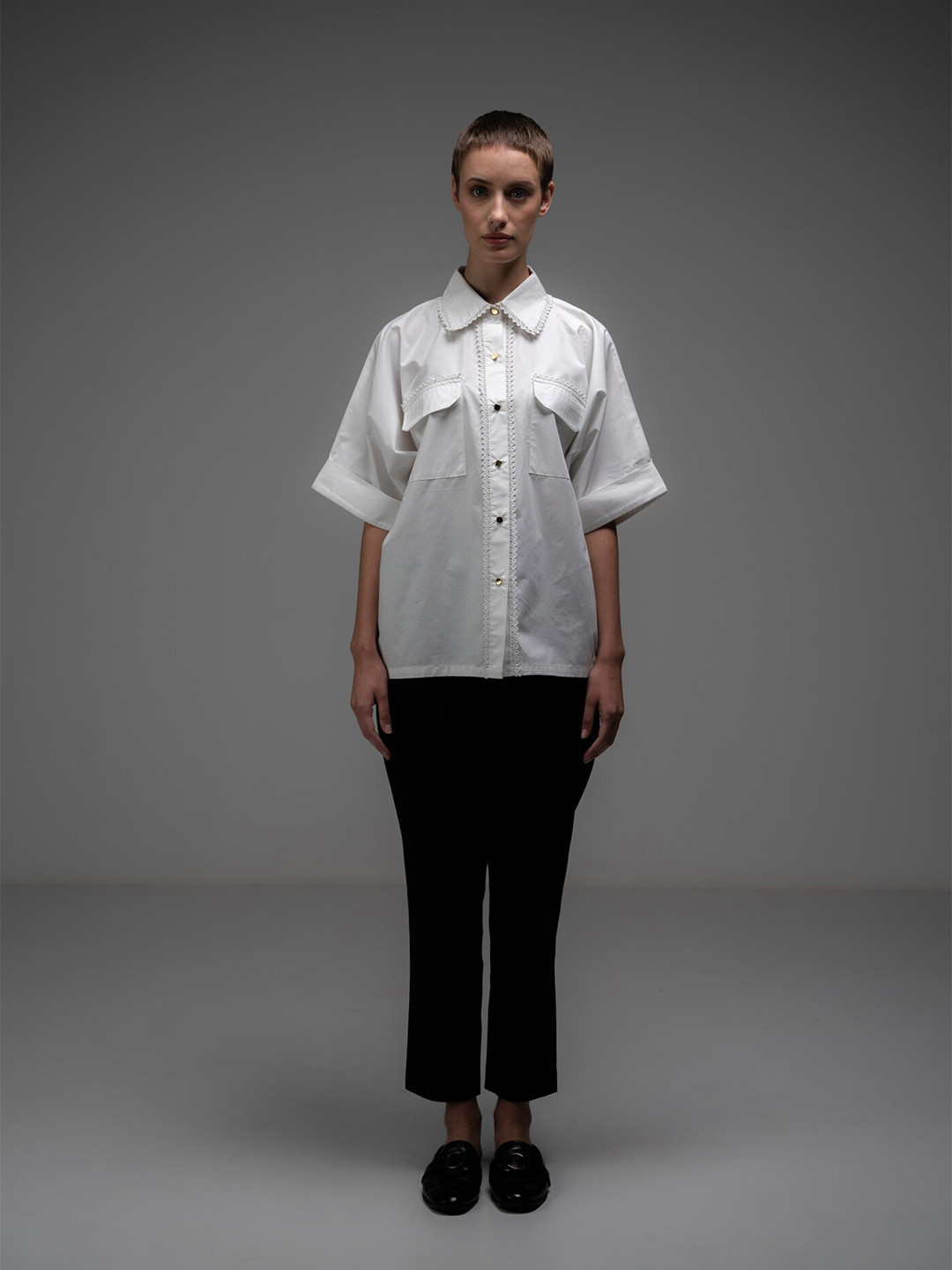 SOTBELLA Lace Detailed Oversized Cotton Casual Shirt