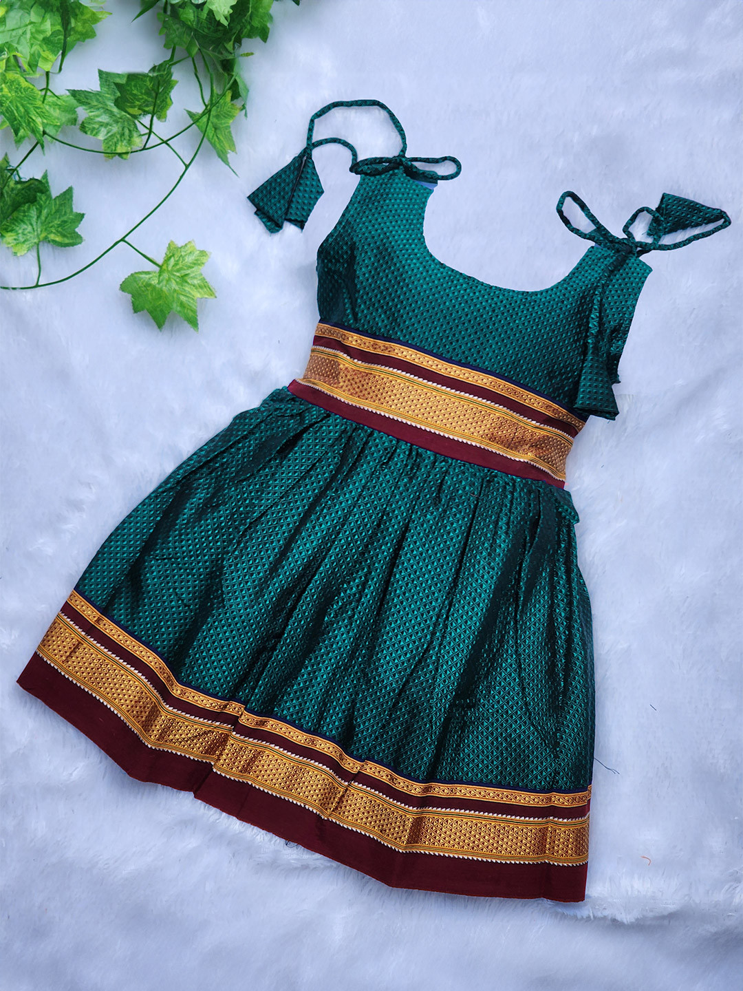 BAESD Girls Geometric Self Design Square Neck Cotton Fit & Flare Ethnic Dresses