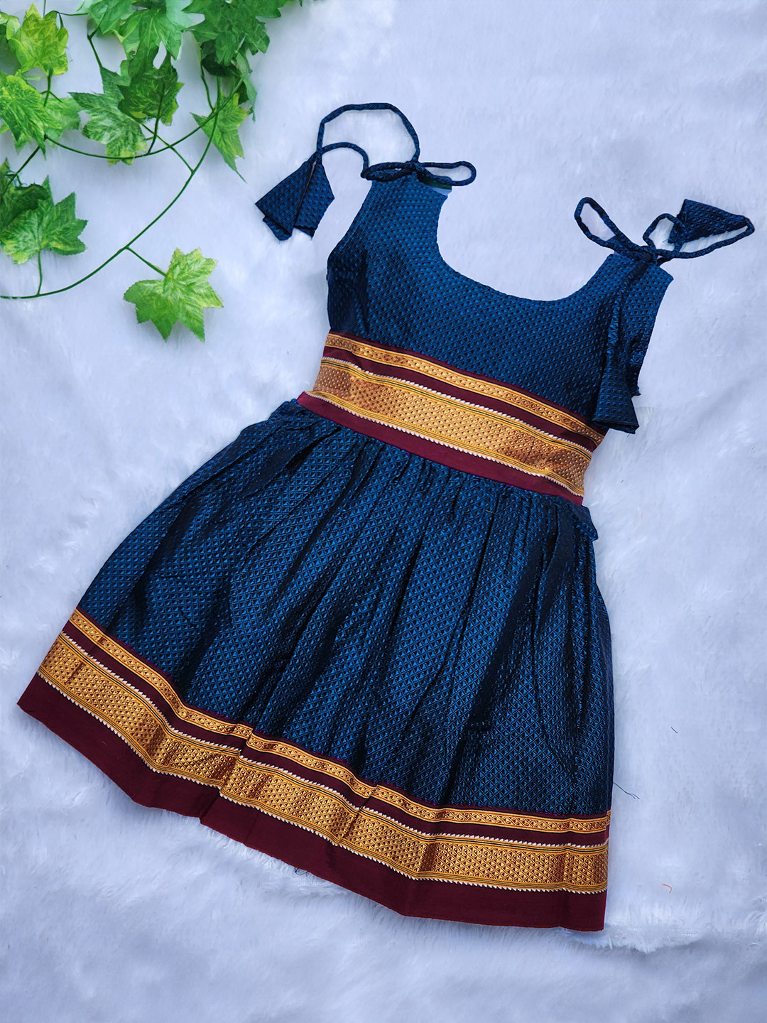 BAESD Girls Geometric Self Design Square Neck Cotton Maxi Fit & Flare Ethnic Dresses