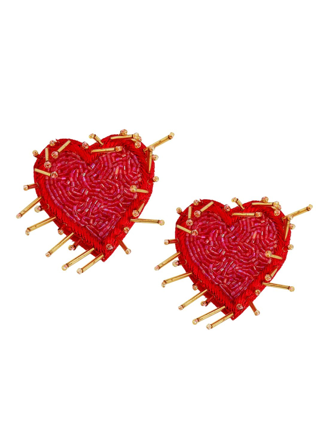 Sangria Beaded Heart Shaped Stud Earrings