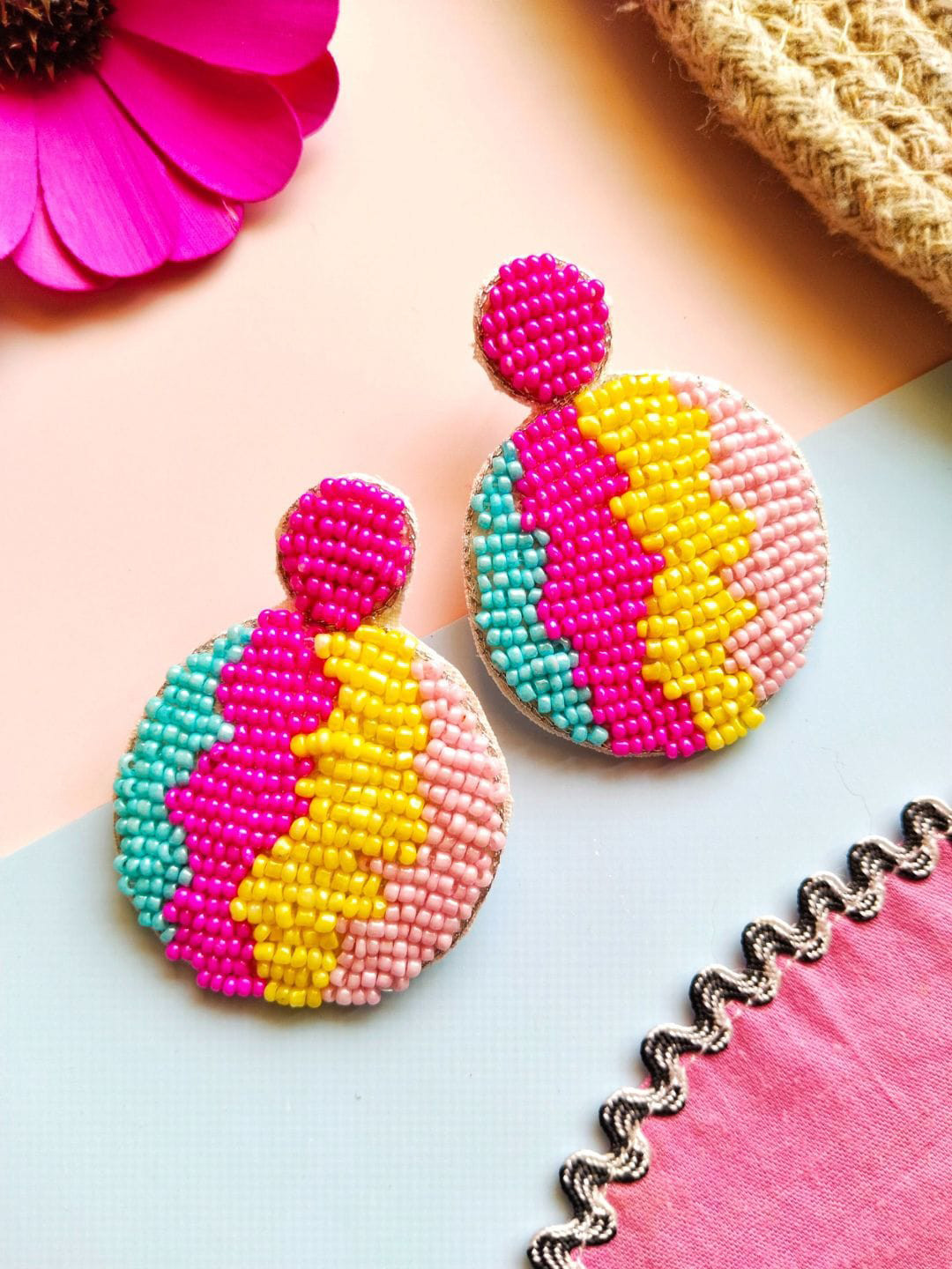 Sangria Beaded Circular Drop Earrings