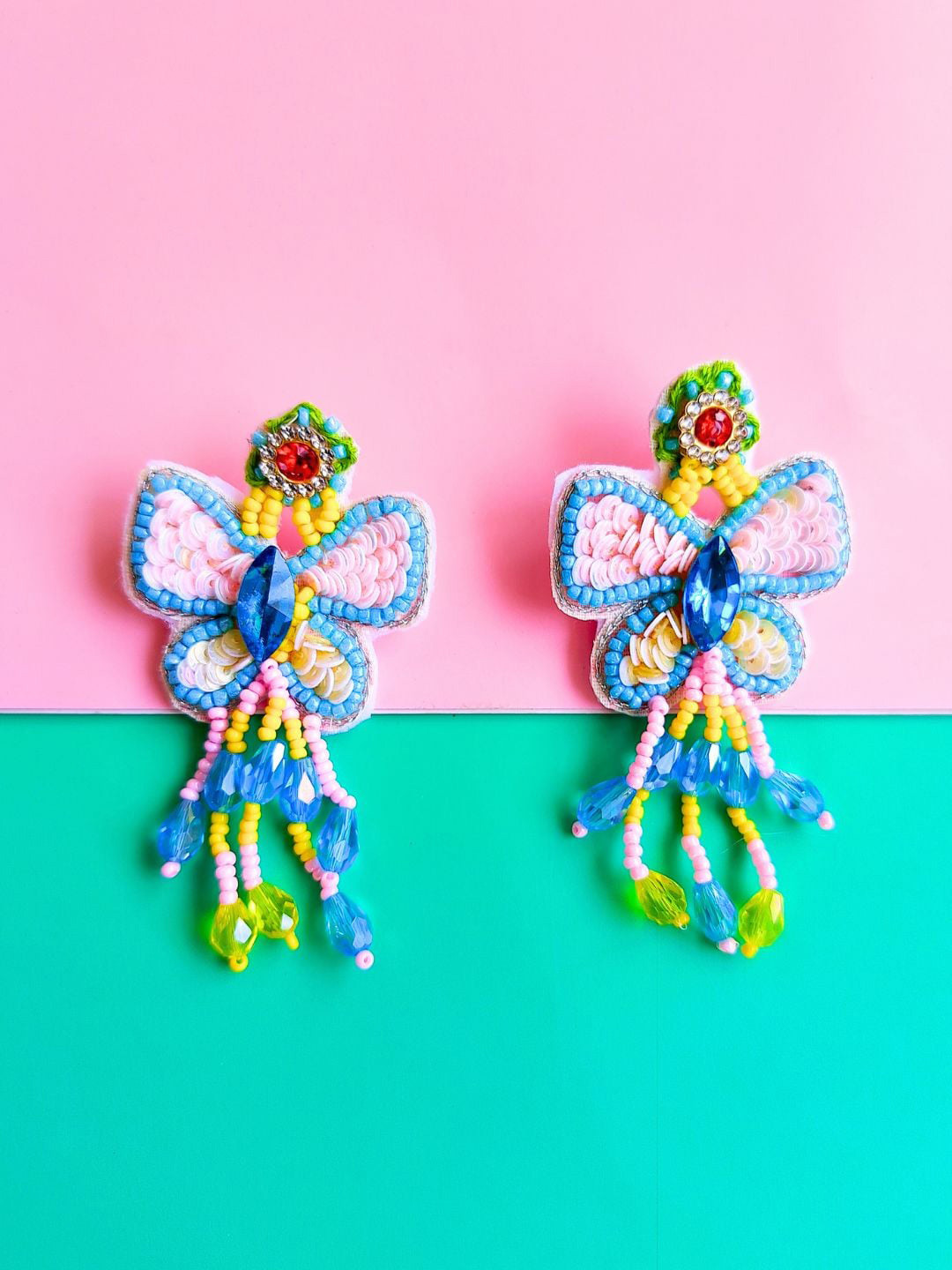 Sangria Beaded Butterfly Drop Earrings