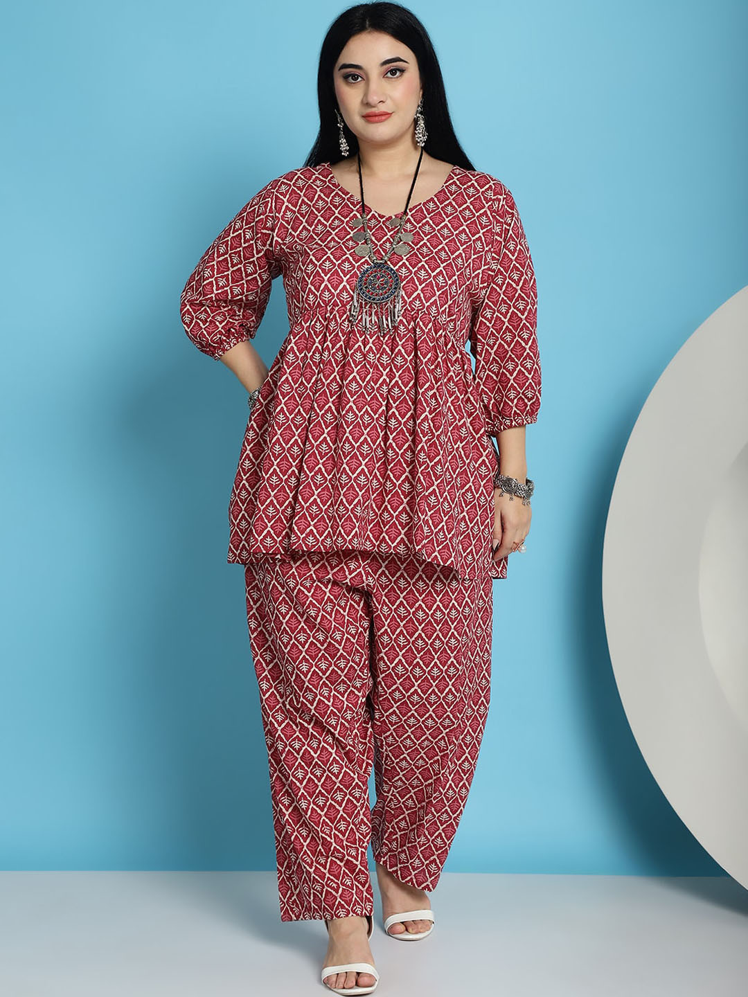 TAG 7 Plus Size Ethnic Motifs Empire Pure Cotton Kurti & Trousers