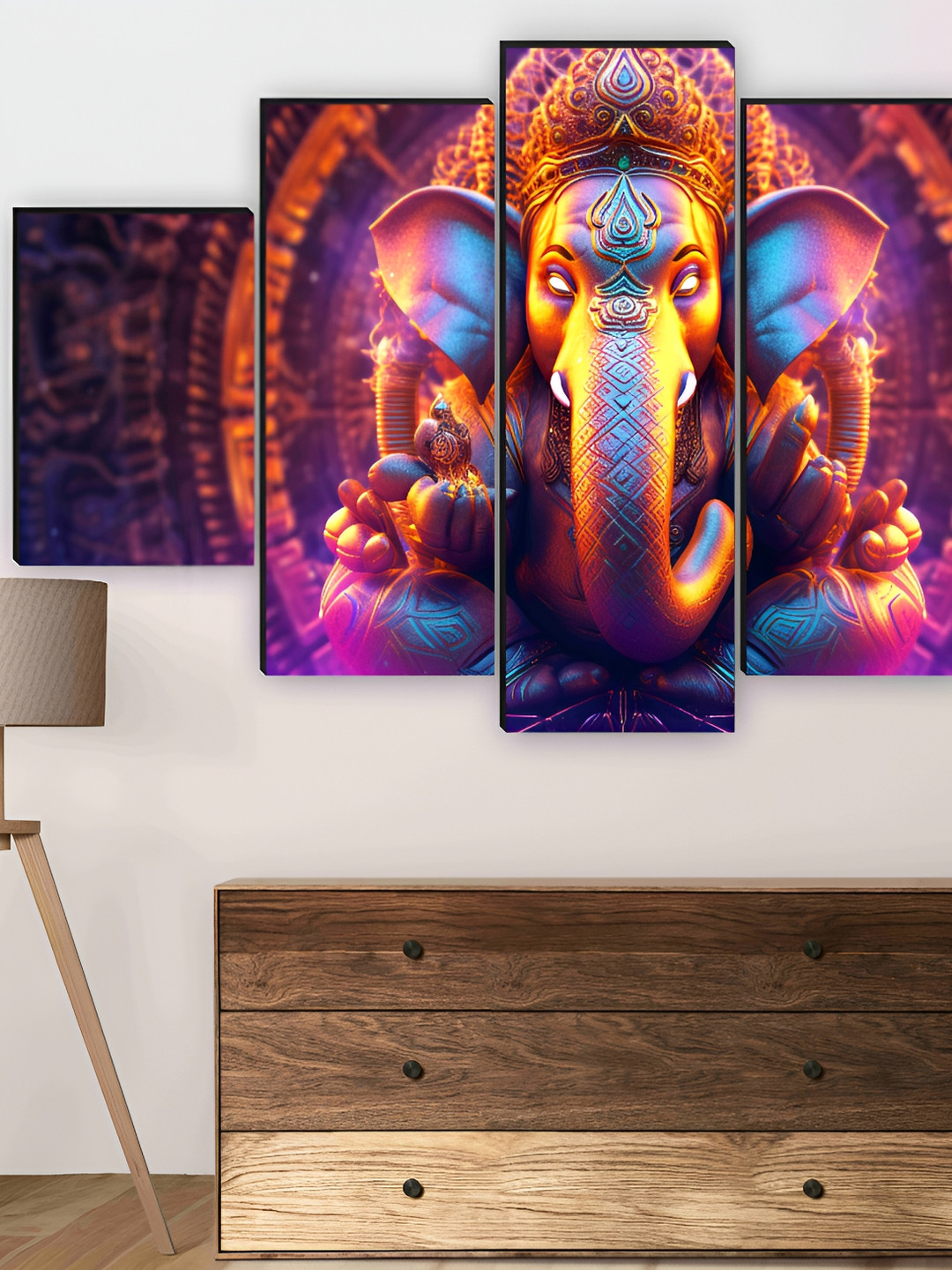 SAF Pink & Blue 5 Pieces Wooden Ganesha Wall Arts