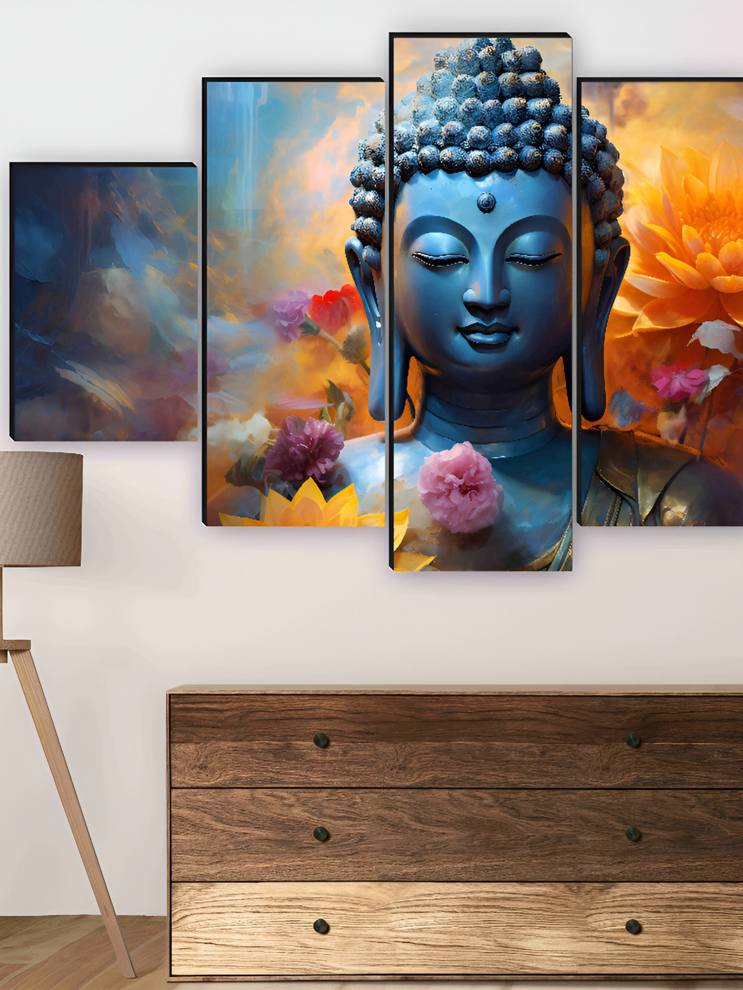 SAF Buddha Wood 5 Piece Wall Rectangle Paintings Wall Art - 30 x 17.7 In